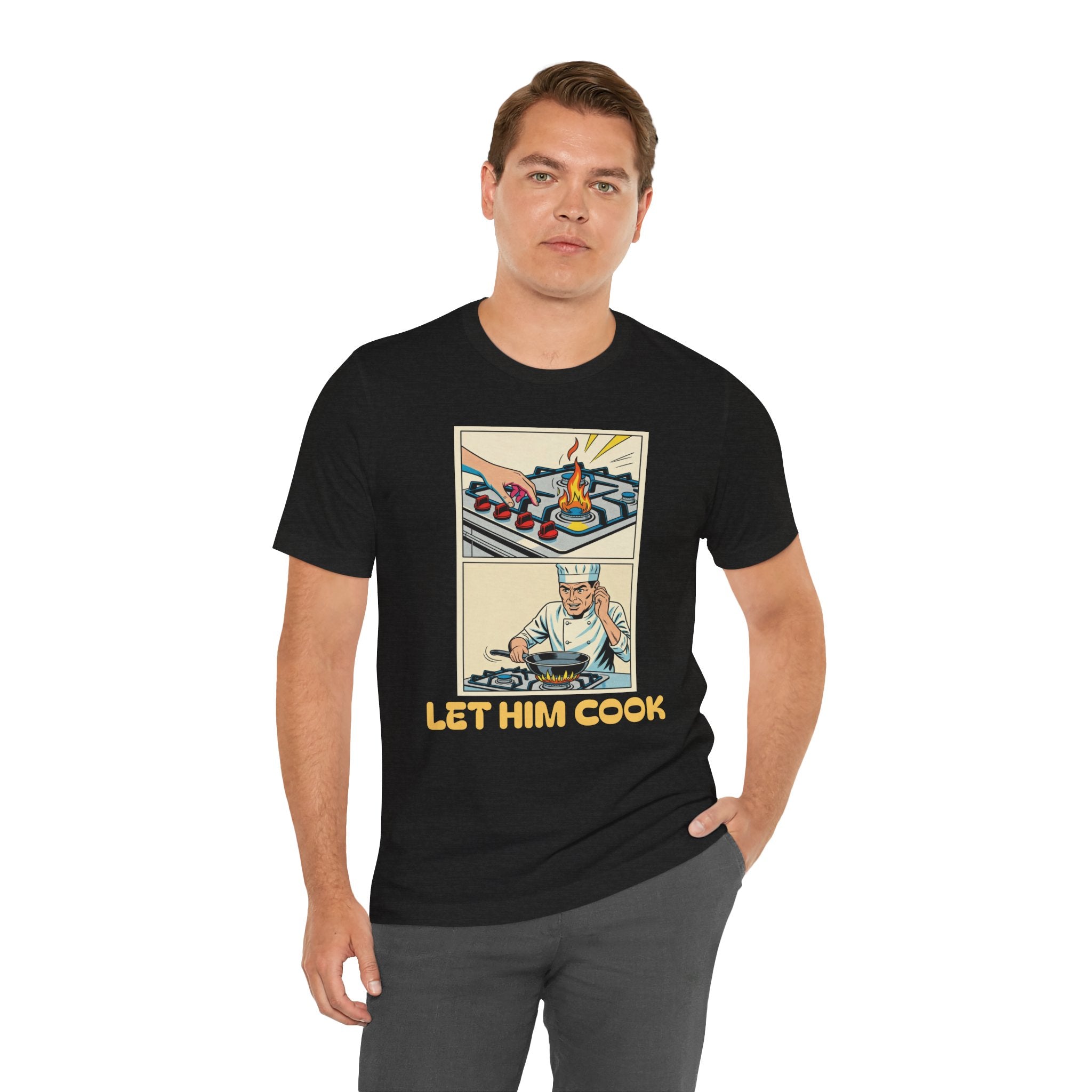 Black Heather / ’Let Him Cook’ Tee — Funny Foodie & Music Lover T‑Shirt - T-Shirt