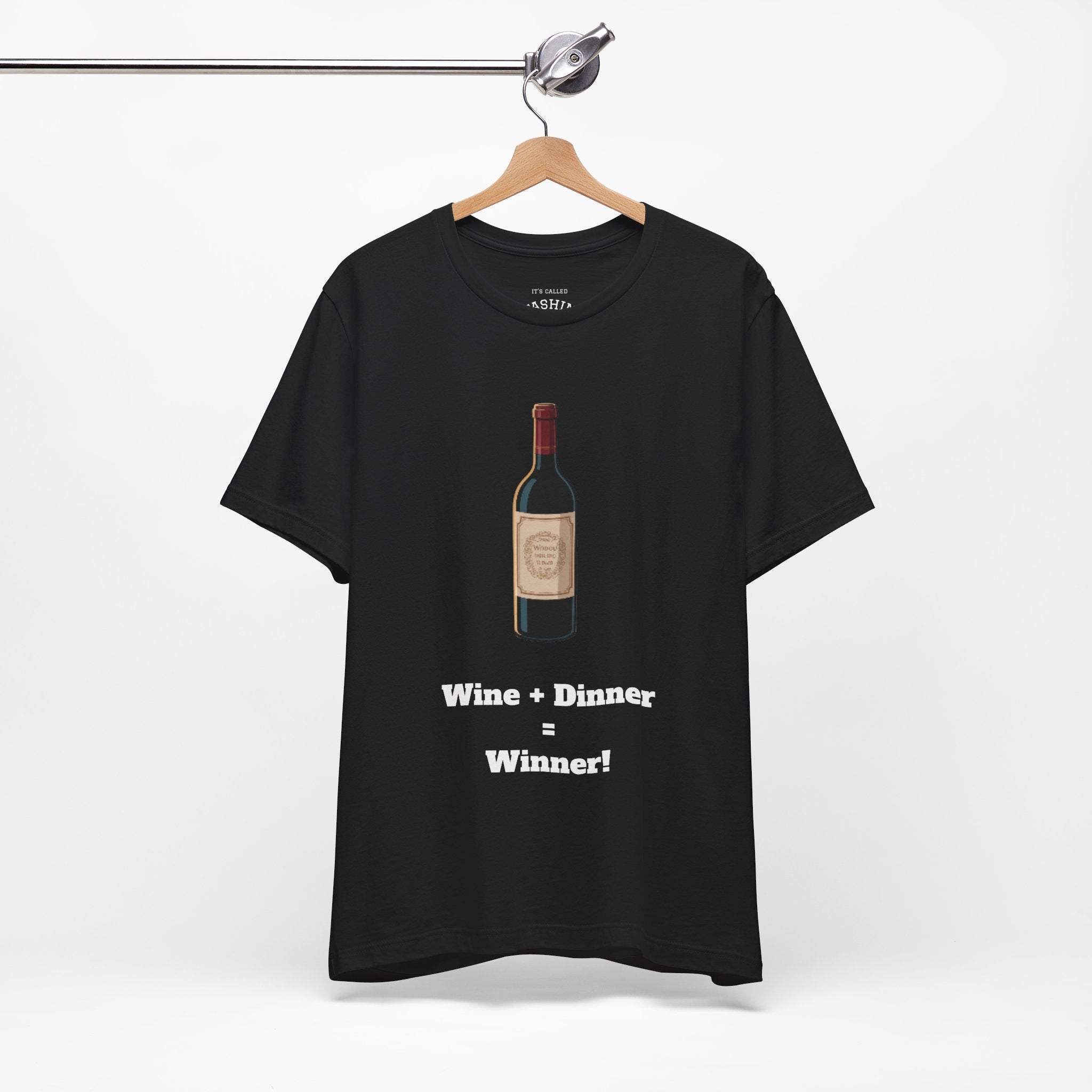 Black / Crew-Neck: ’Wine + Dinner = Winner’ - Graphic Tee - T-Shirt