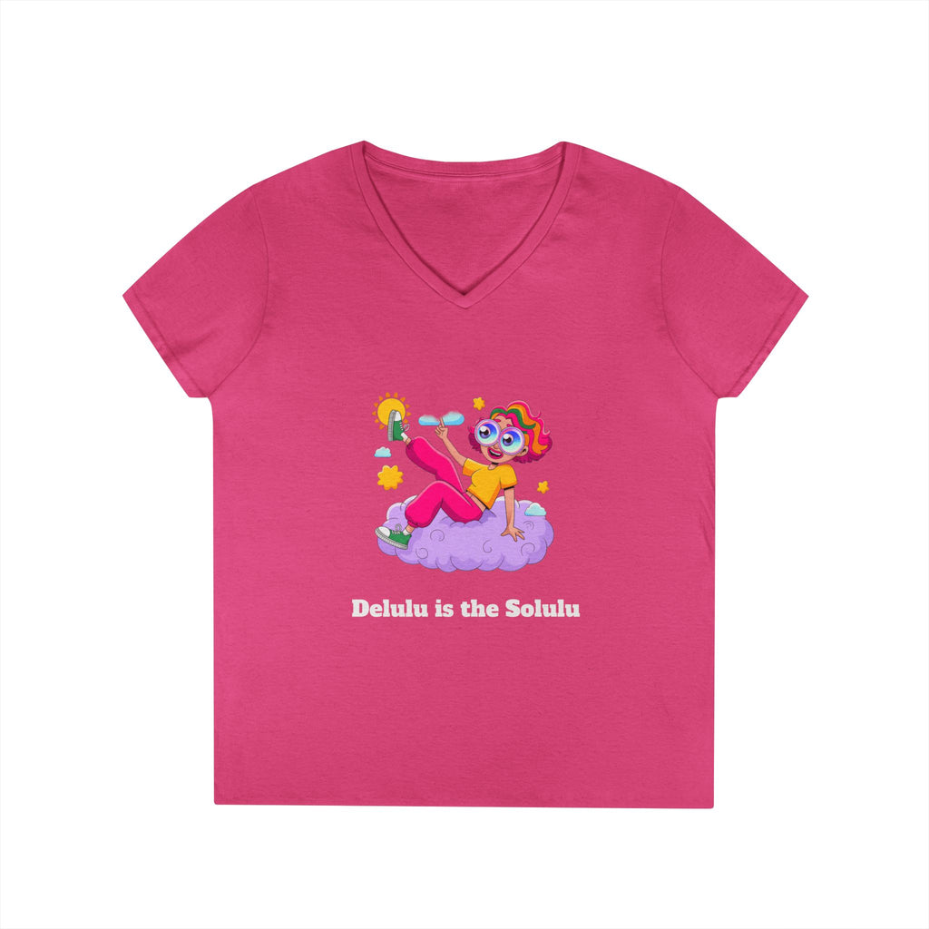 Ladies' V-Neck T-Shirt — "Delulu is the Solulu"