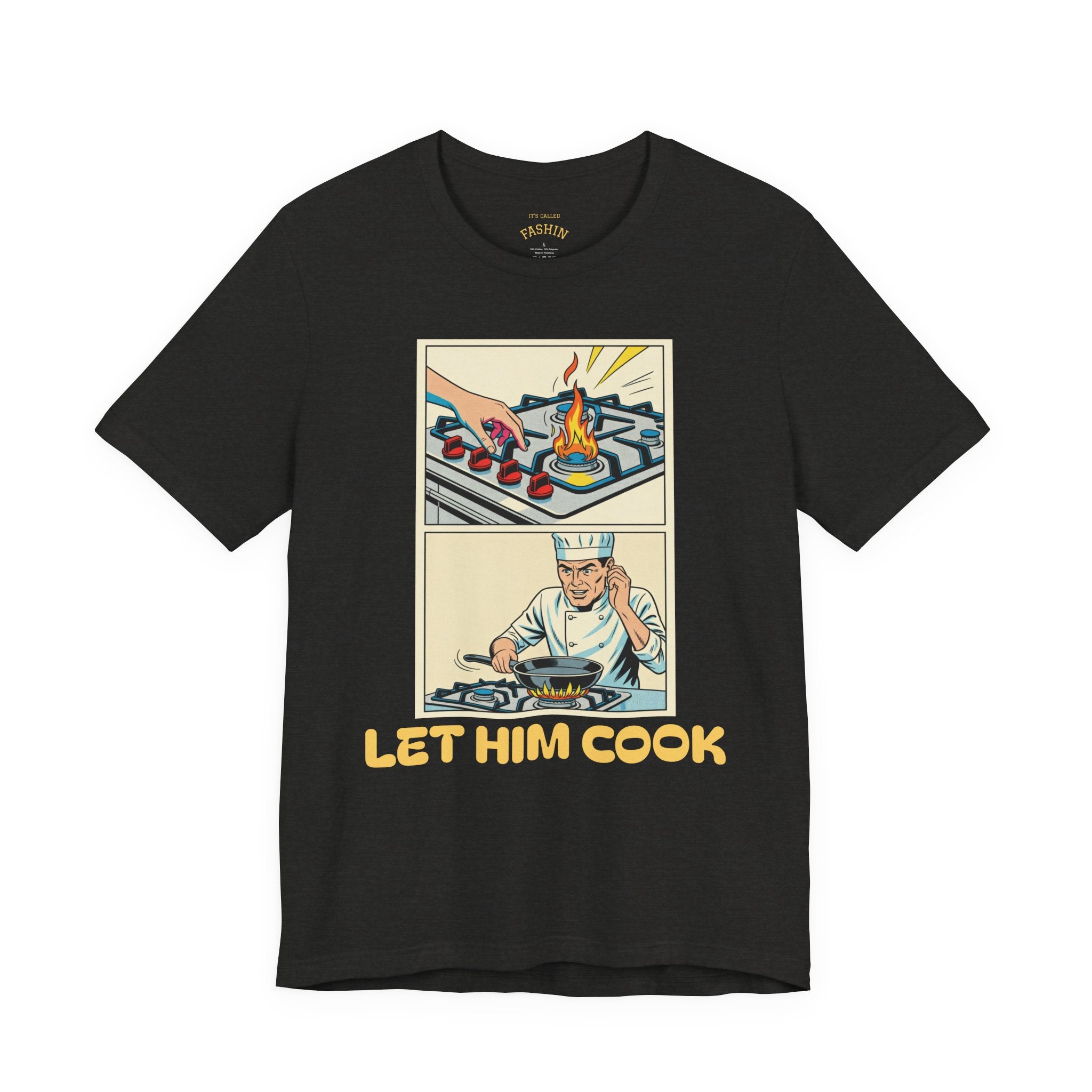 Black Heather / ’Let Him Cook’ Tee — Funny Foodie & Music Lover T‑Shirt - T-Shirt