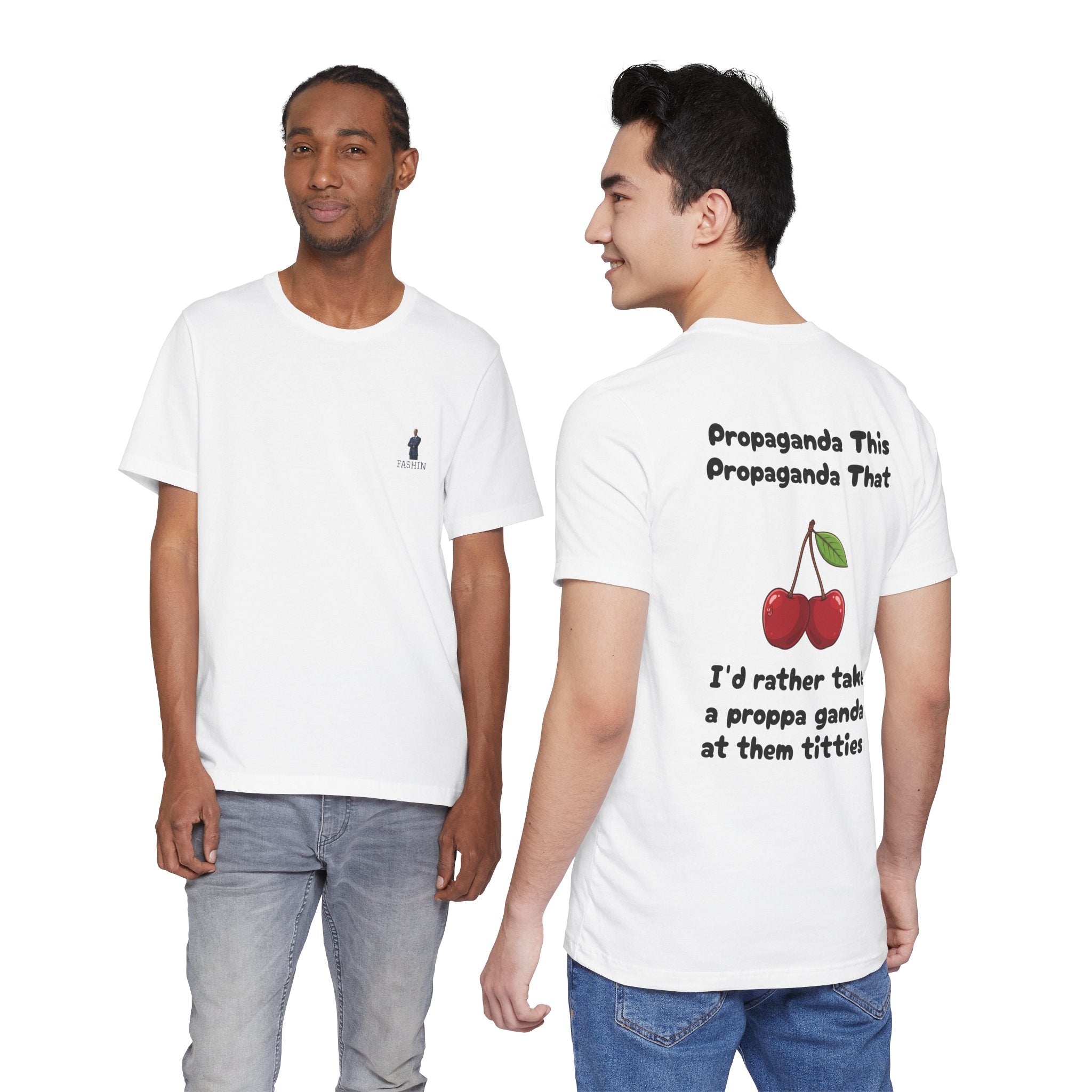 White / Graphic Tee — ’Proppa Ganda’ Cherries Funny Tee - T-Shirt