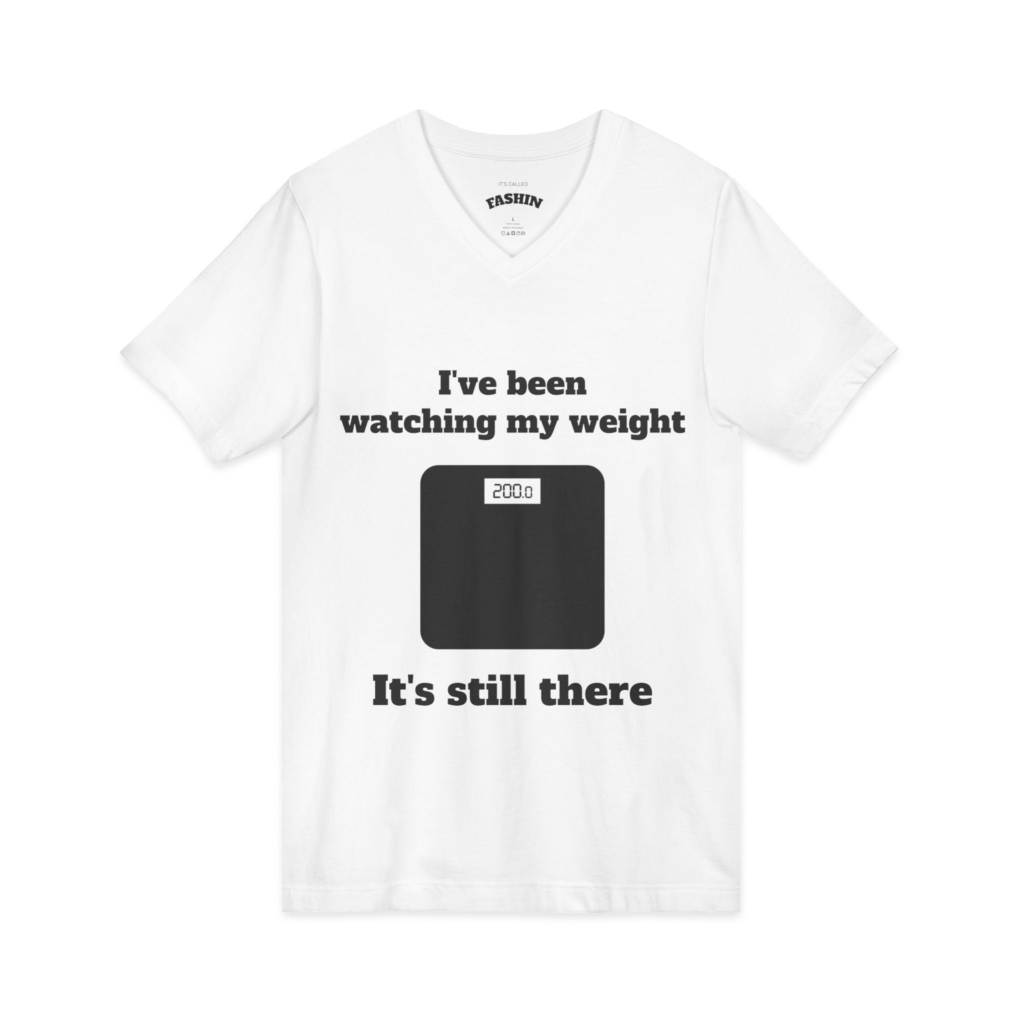 White / V-Neck: ’Watching My Weight’ - Graphic Tee - V-neck