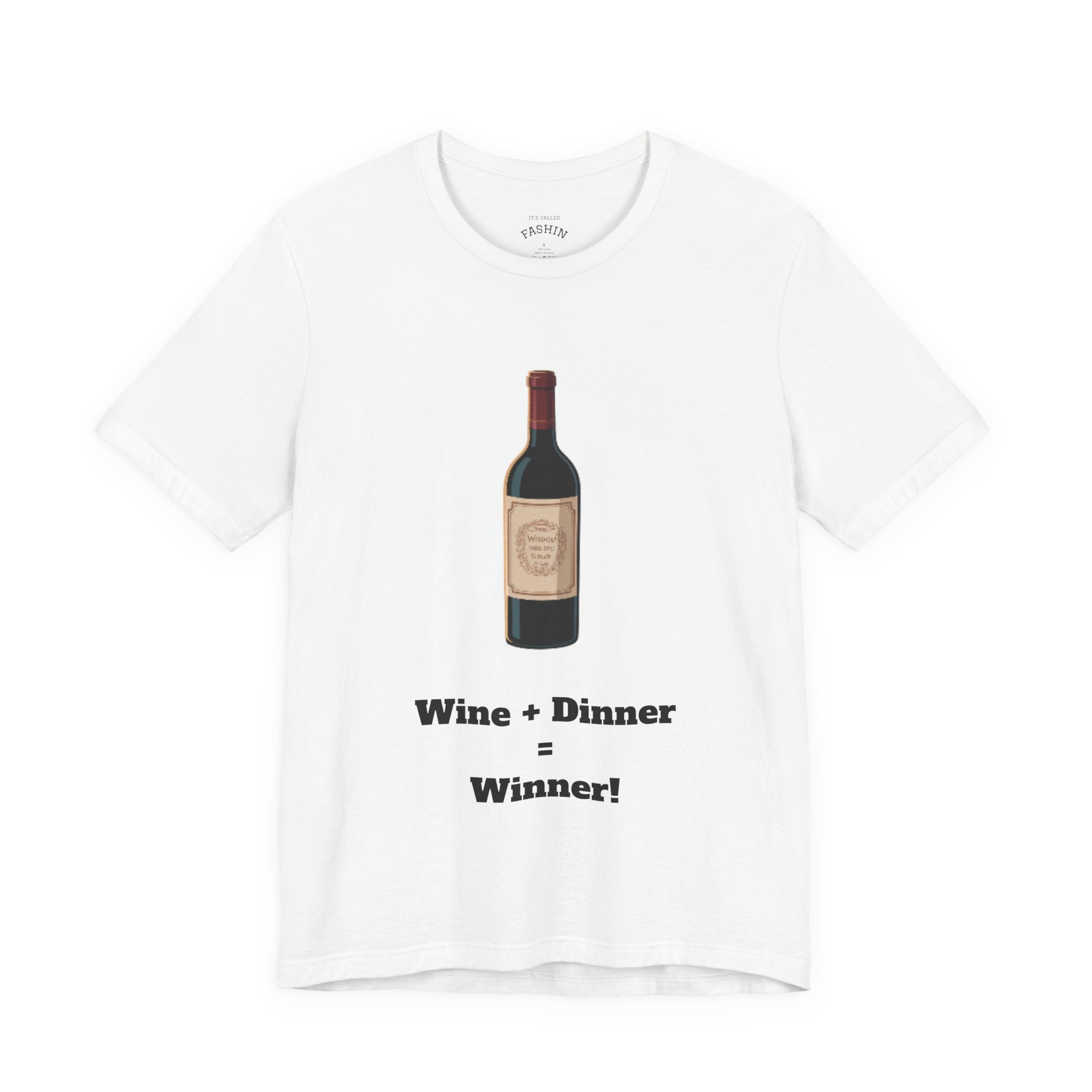White / Crew-Neck: ’Wine + Dinner = Winner’ - Graphic Tee - T-Shirt