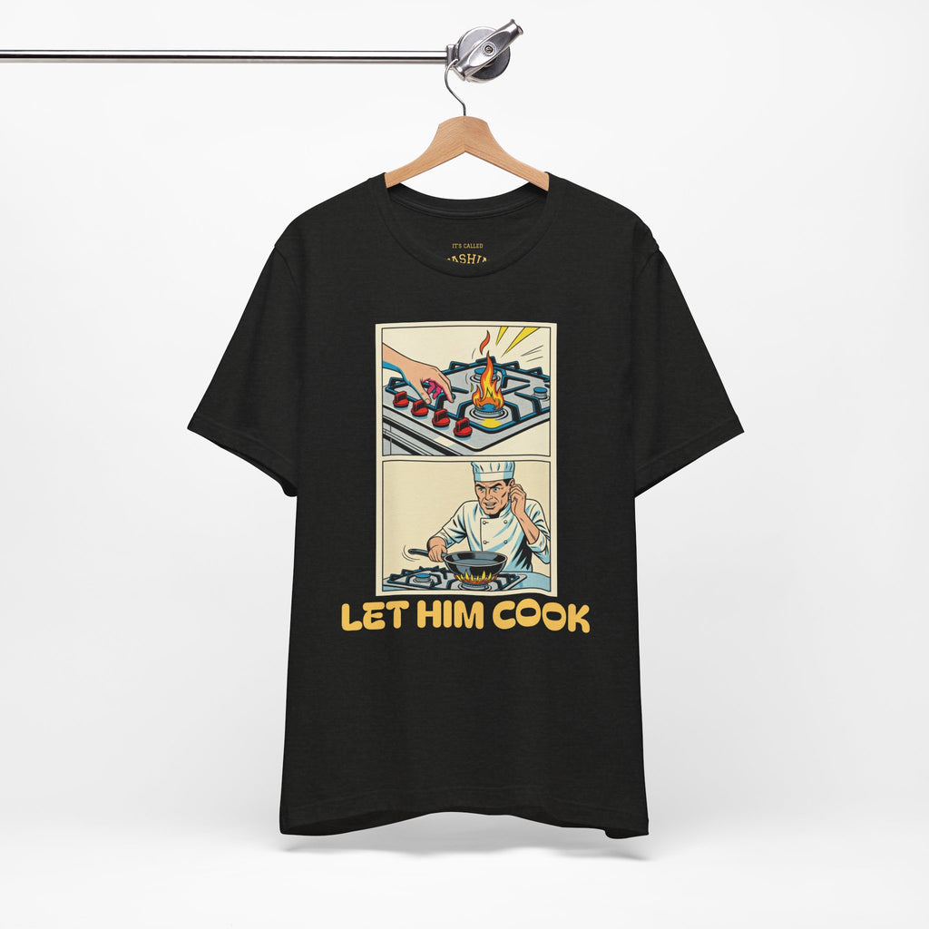 Black Heather / ’Let Him Cook’ Tee — Funny Foodie & Music Lover T‑Shirt - T-Shirt