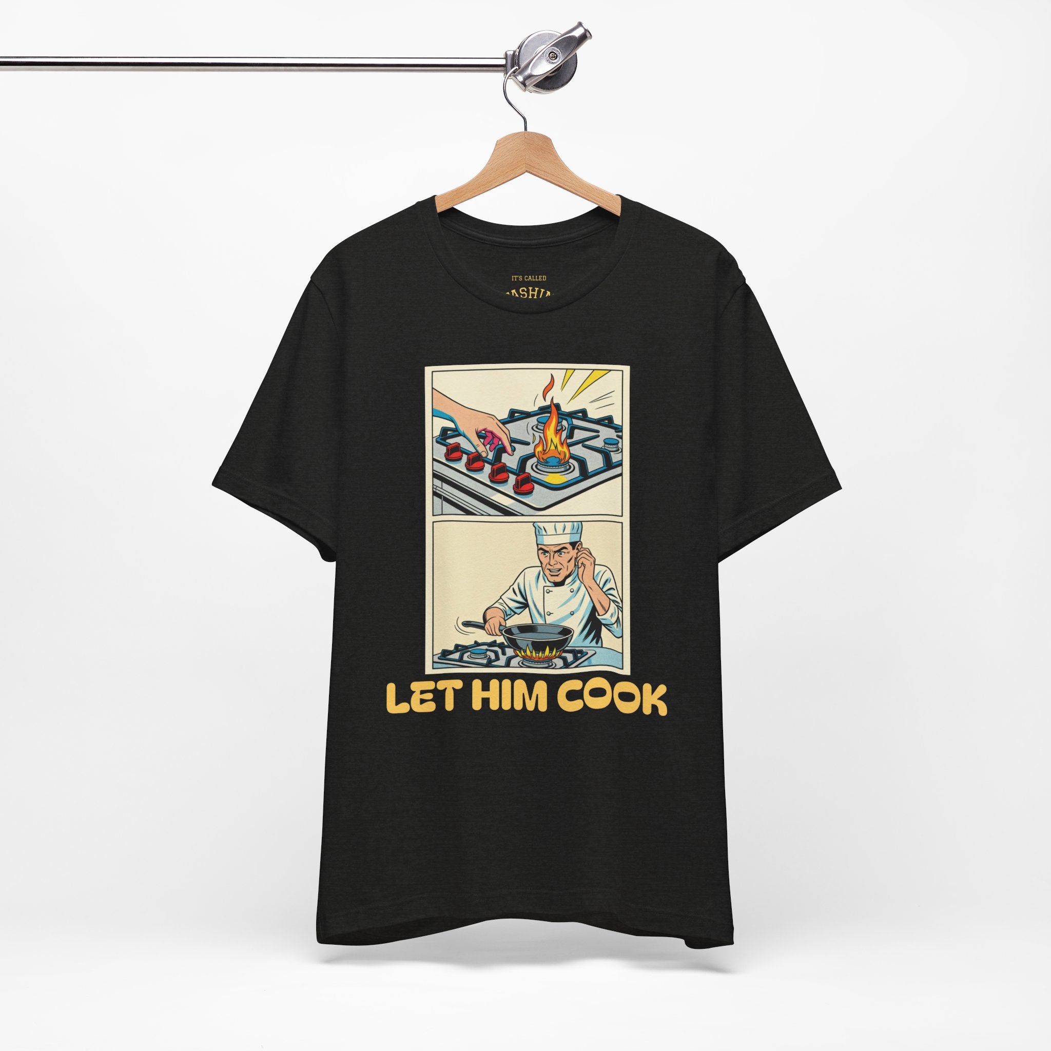 Black Heather / ’Let Him Cook’ Tee — Funny Foodie & Music Lover T‑Shirt - T-Shirt