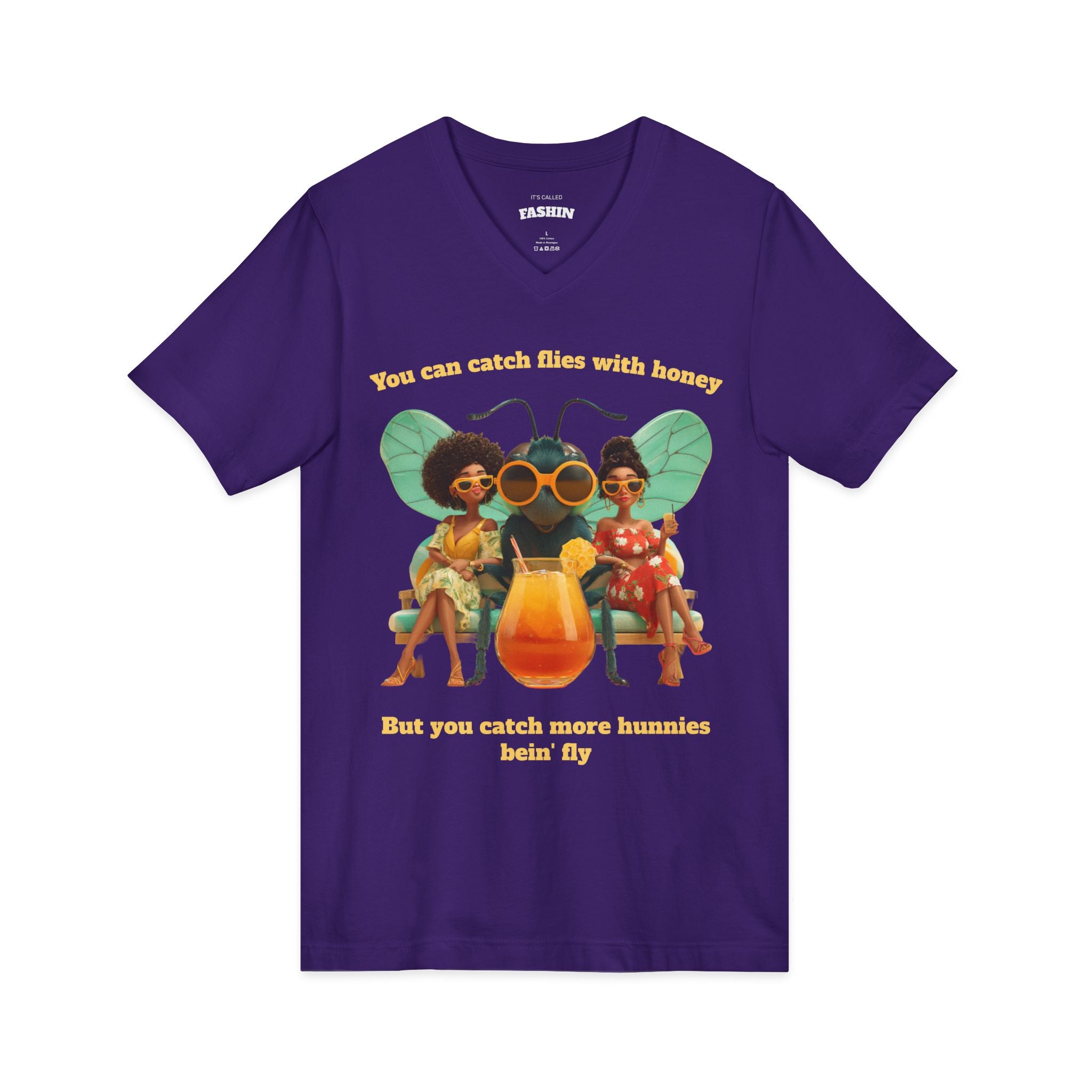 Team Purple / V-Neck: ’Catch More Hunnies’ - Graphic Tee - V-neck