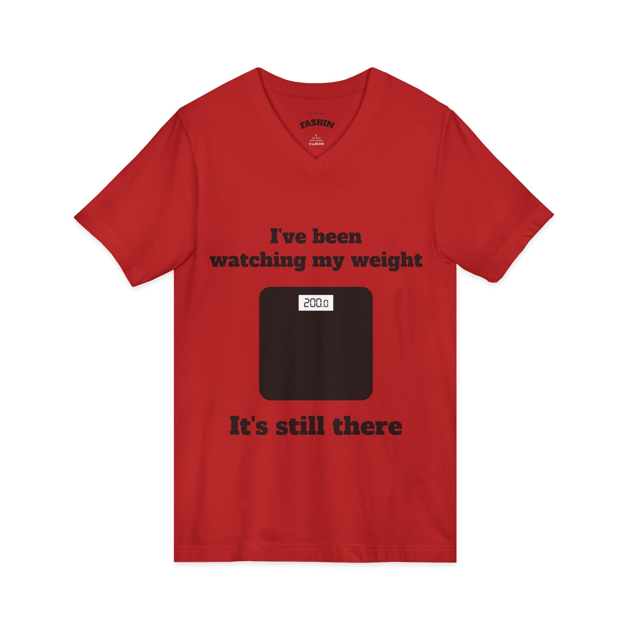 Red / V-Neck: ’Watching My Weight’ - Graphic Tee - V-neck