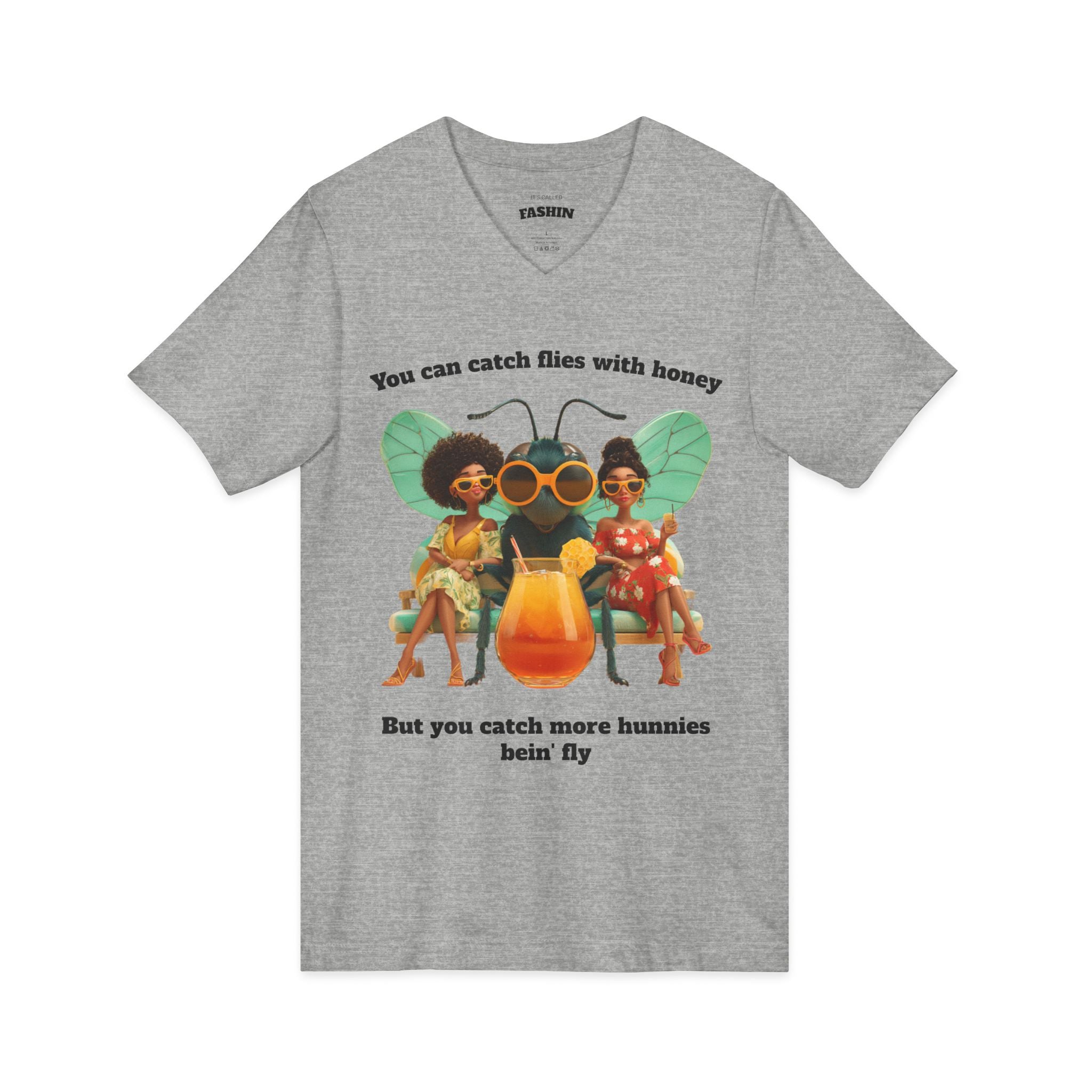 Athletic Heather / V-Neck: ’Catch More Hunnies’ - Graphic Tee - V-neck