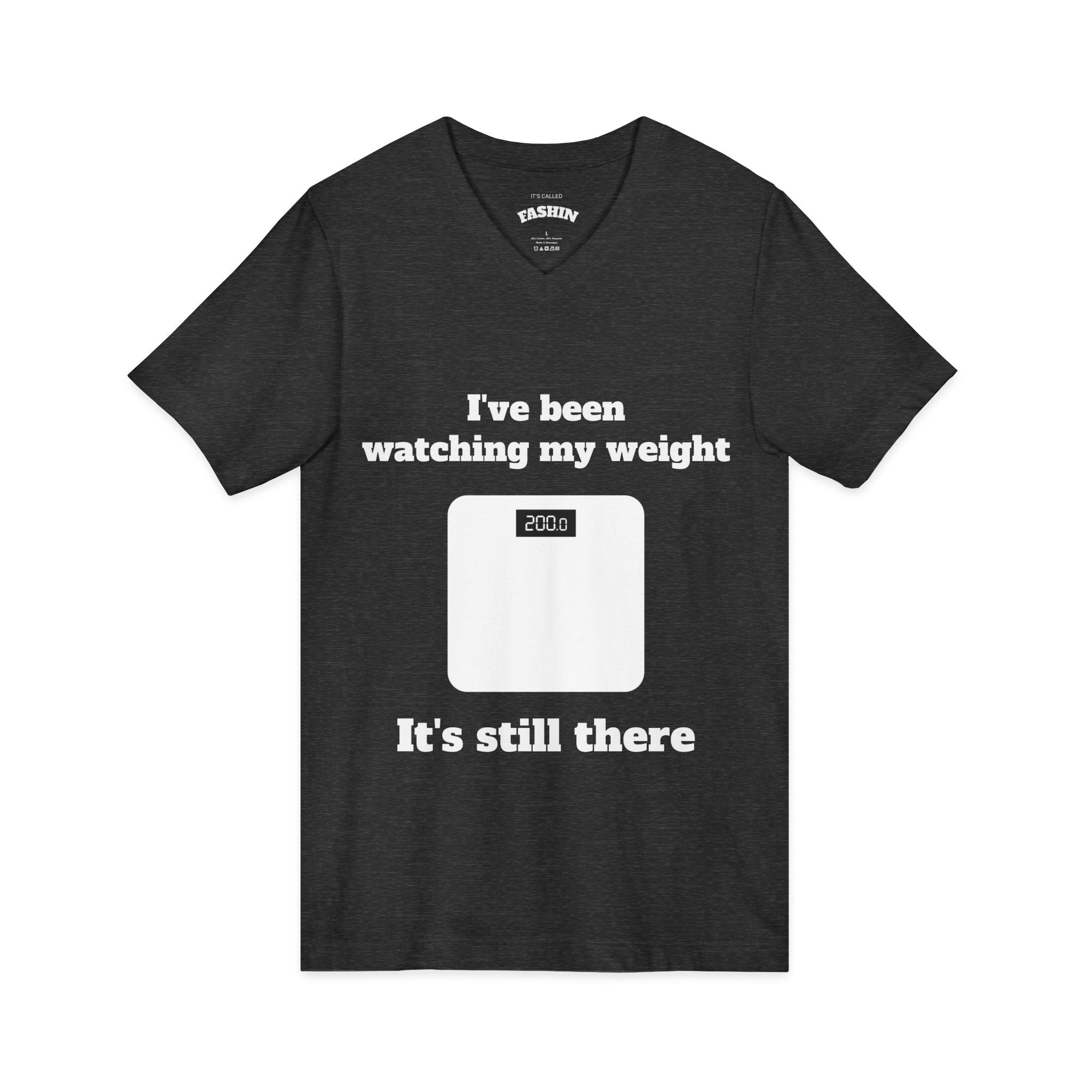 Dark Grey Heather / V-Neck: ’Watching My Weight’ - Graphic Tee - V-neck