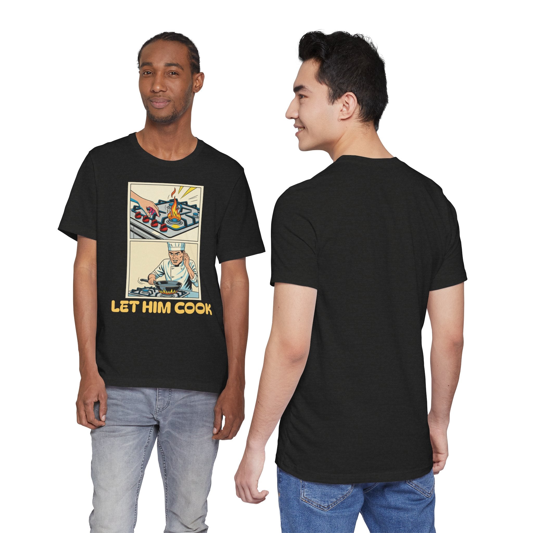 Black Heather / ’Let Him Cook’ Tee — Funny Foodie & Music Lover T‑Shirt - T-Shirt