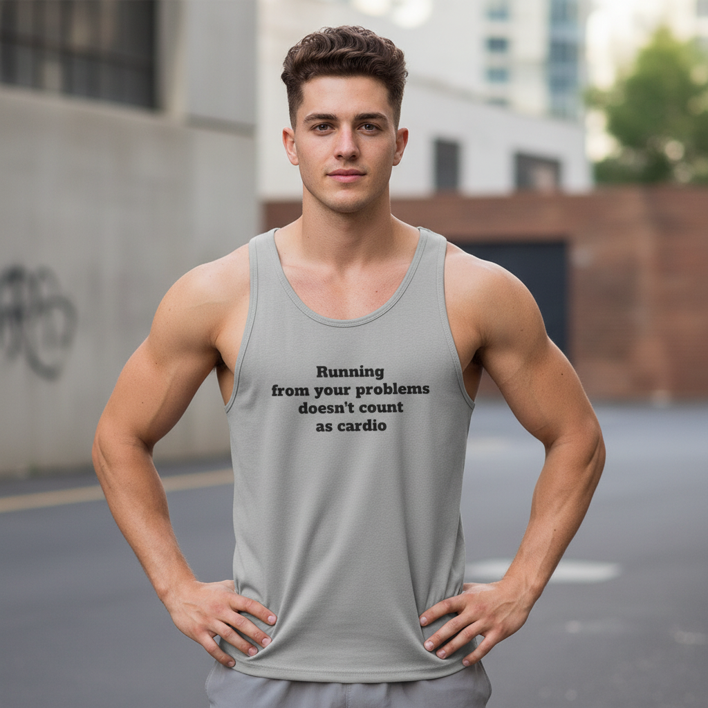 Funny Fitness Tank Top — "Running From Your Problems Doesn't Count as Cardio"