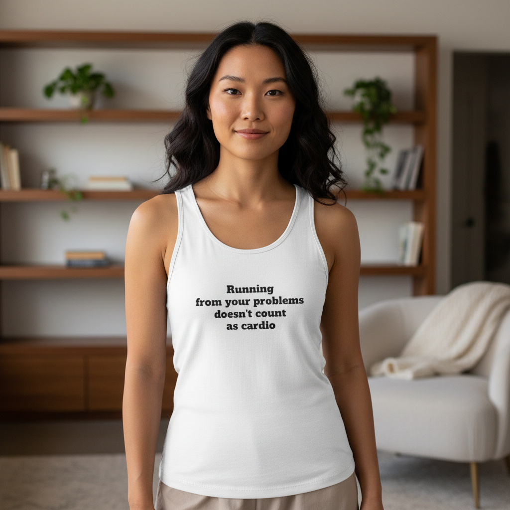 Funny Fitness Tank Top — "Running From Your Problems Doesn't Count as Cardio"