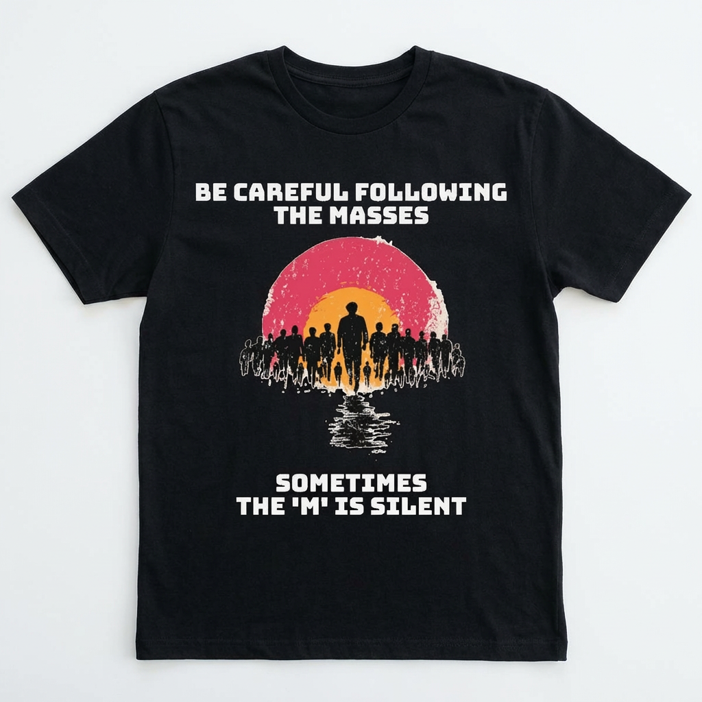 Black / Crew-Neck Performance Soft: ’The M is silent’ - Graphic Tee - T-Shirt