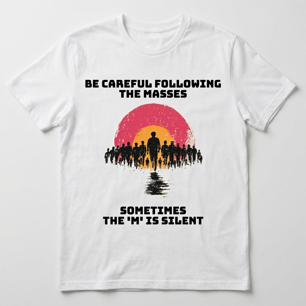 White / Crew-Neck Performance Soft: ’The M is silent’ - Graphic Tee - T-Shirt