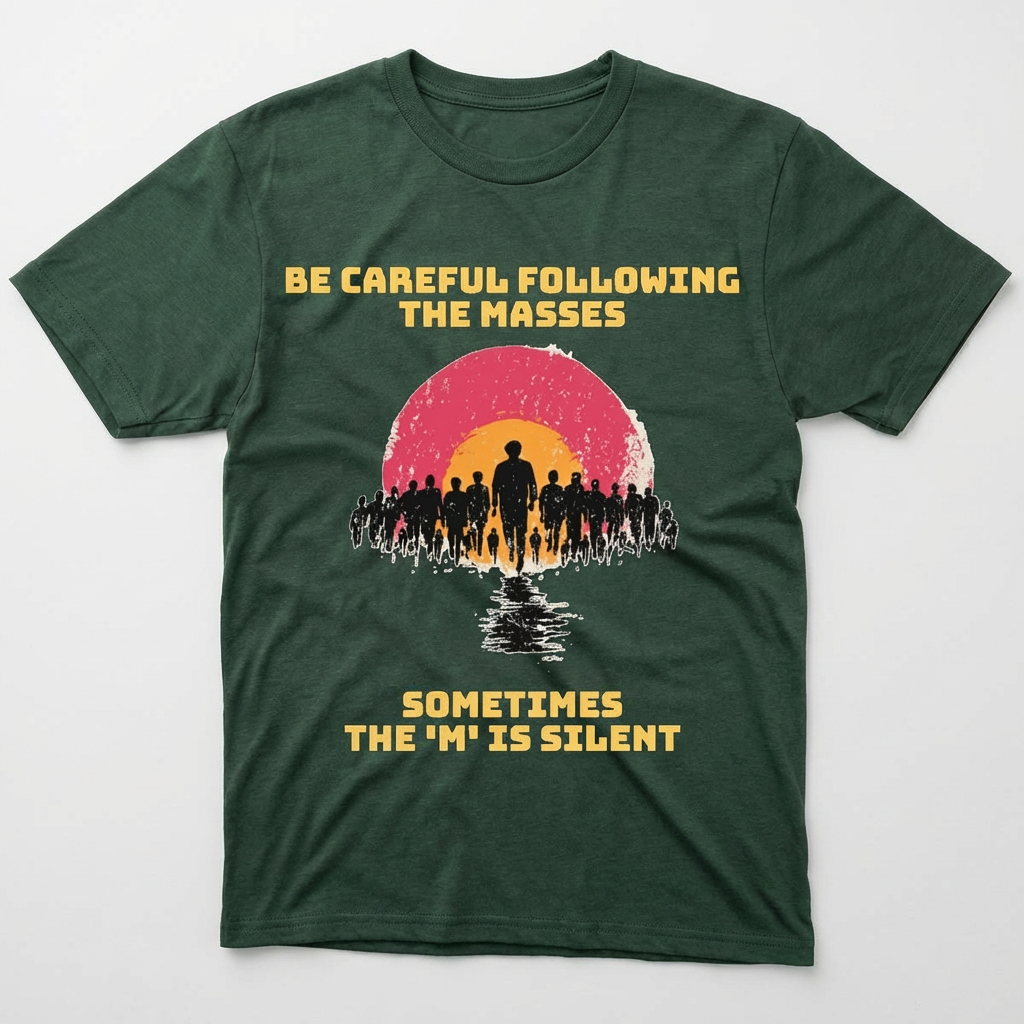 Forest Green / Crew-Neck Performance Soft: ’The M is silent’ - Graphic Tee - T-Shirt
