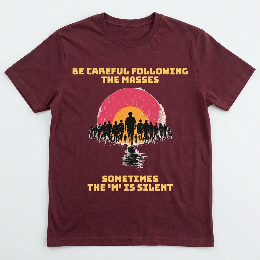 Maroon / Crew-Neck Performance Soft: ’The M is silent’ - Graphic Tee - T-Shirt