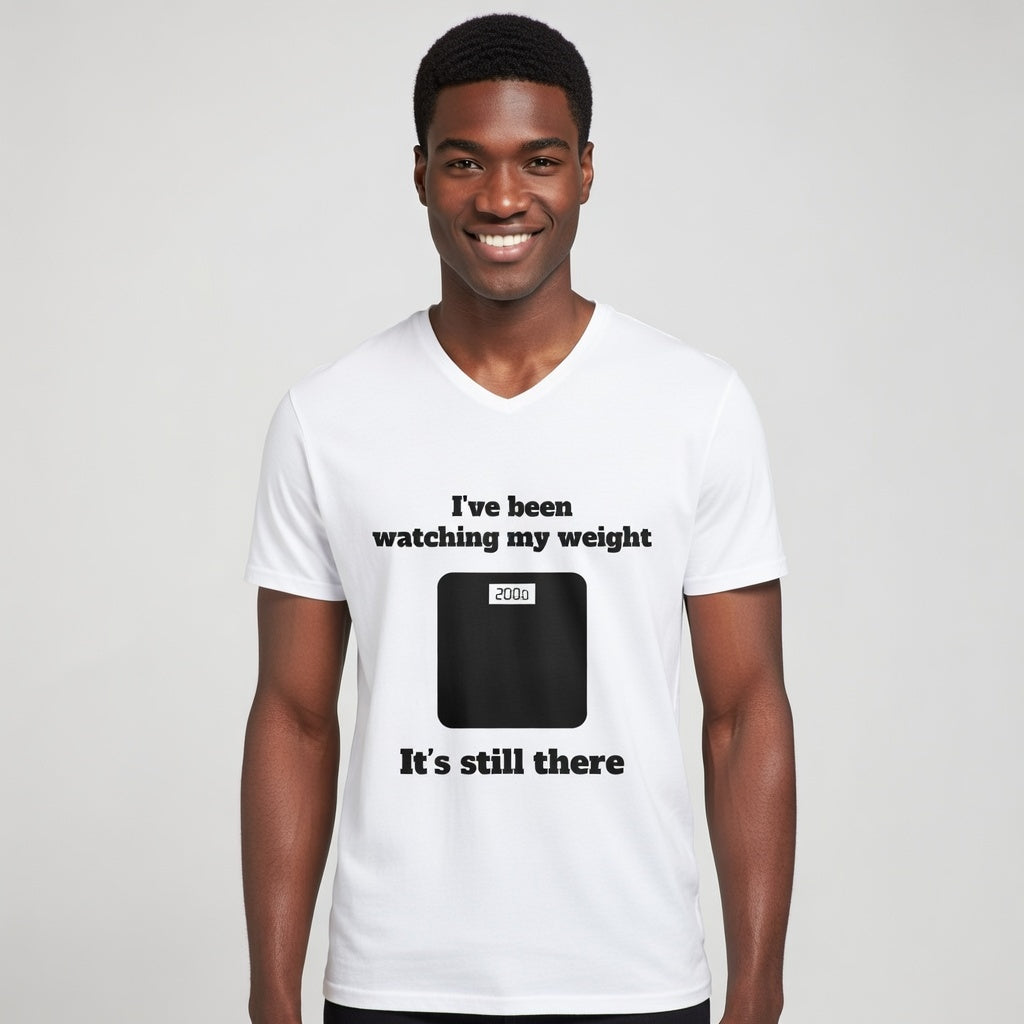 White / V-Neck: ’Watching My Weight’ - Graphic Tee - V-neck