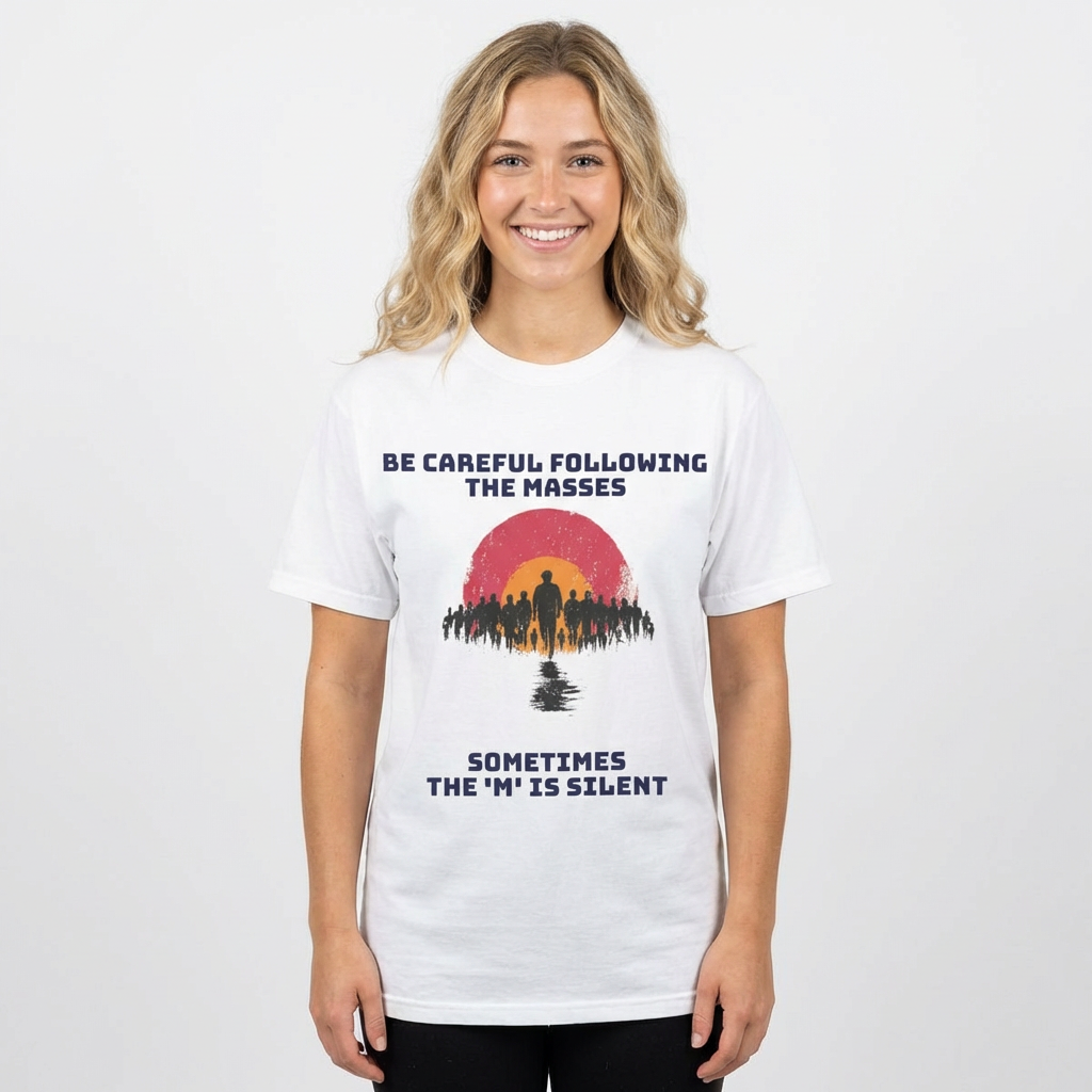 White / Crew-Neck: ’The M is silent’ - Graphic Tee - T-Shirt
