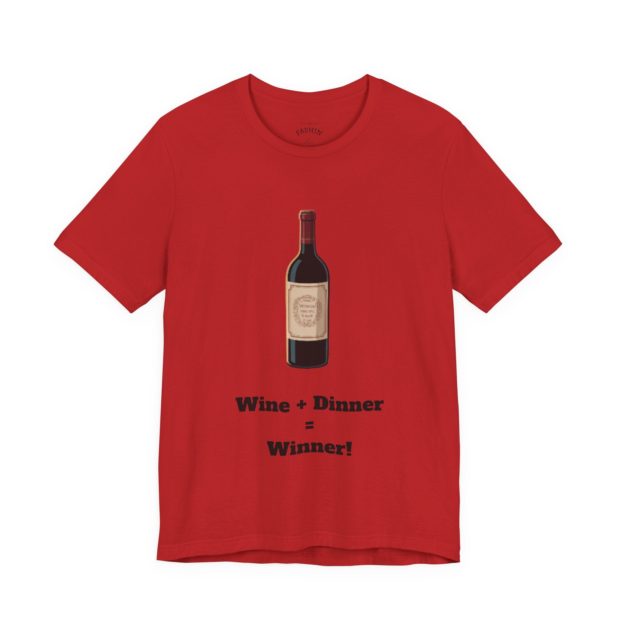 Red / Crew-Neck: ’Wine + Dinner = Winner’ - Graphic Tee - T-Shirt
