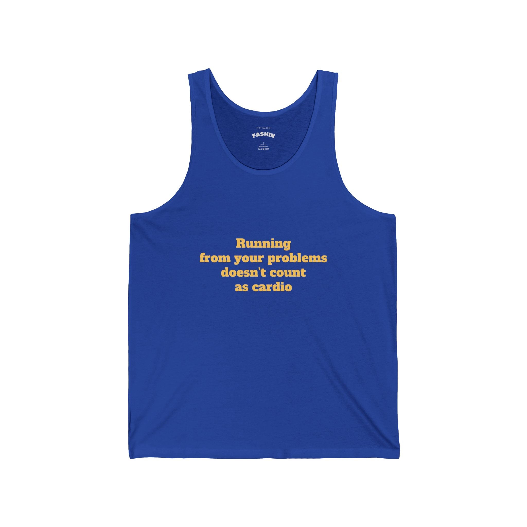 Funny Fitness Tank Top — "Running From Your Problems Doesn't Count as Cardio"