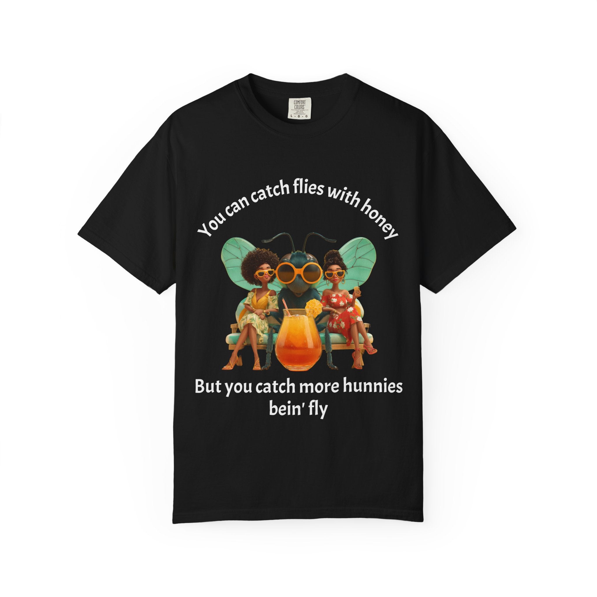 Black / Crew-Neck: ’Catch More Hunnies’ - Graphic Tee - T-Shirt