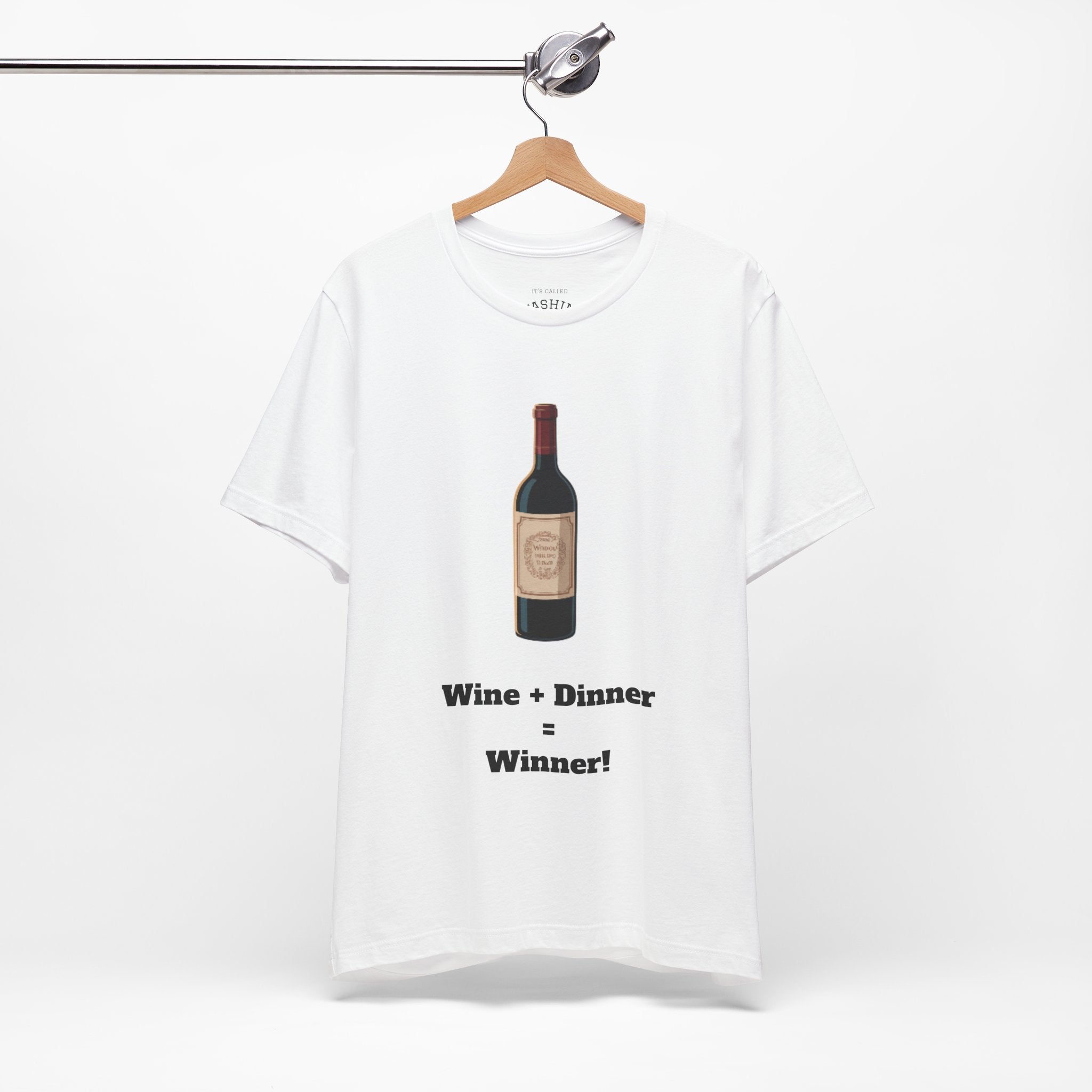 White / Crew-Neck: ’Wine + Dinner = Winner’ - Graphic Tee - T-Shirt