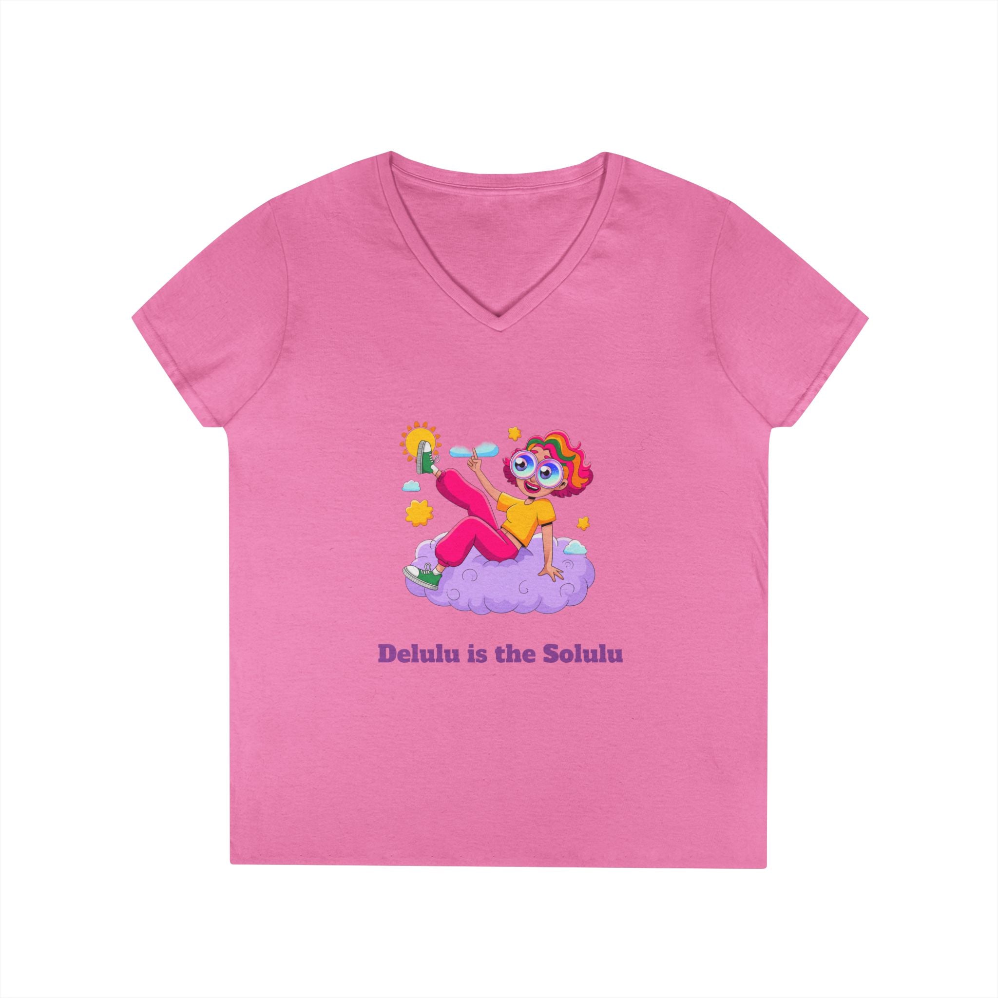 Ladies' V-Neck T-Shirt — "Delulu is the Solulu"