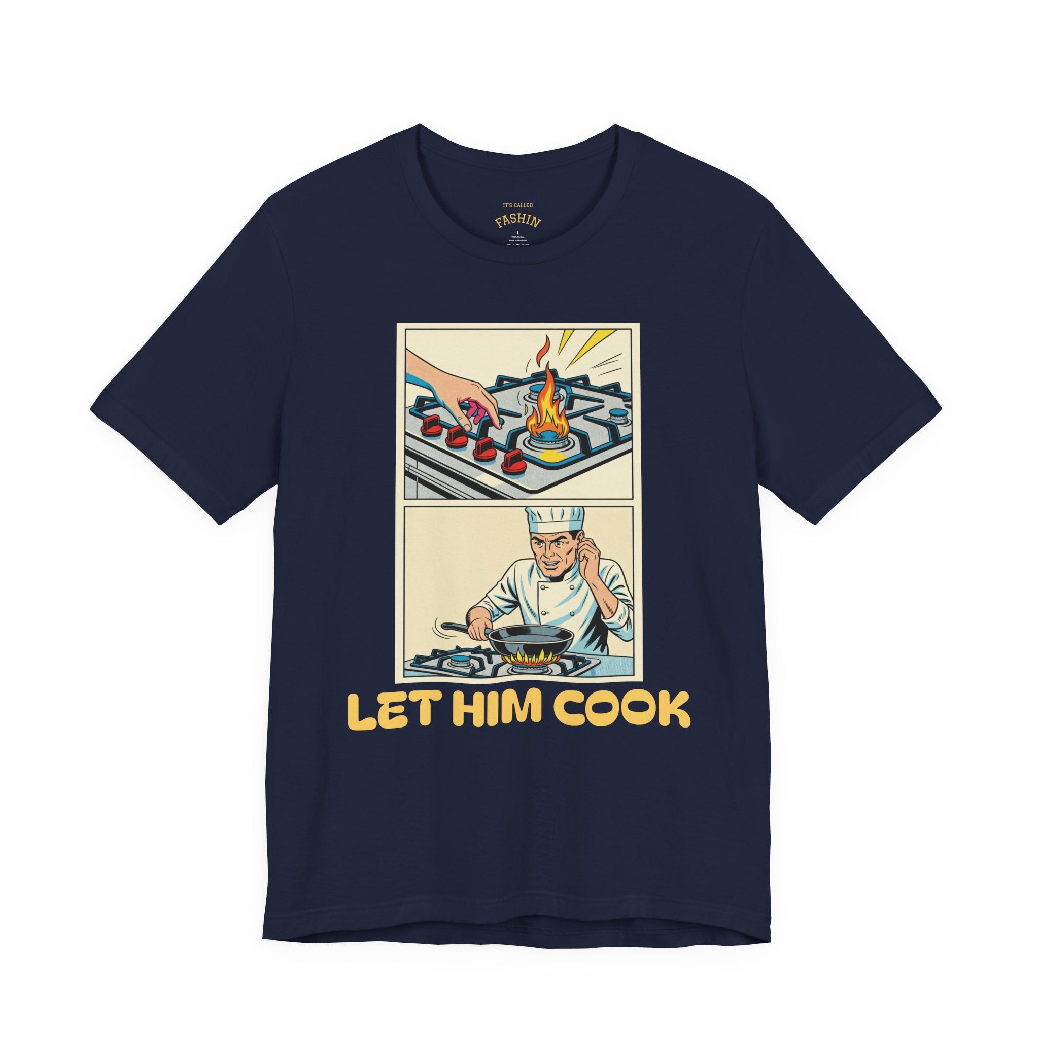 Navy / ’Let Him Cook’ Tee — Funny Foodie & Music Lover T‑Shirt - T-Shirt