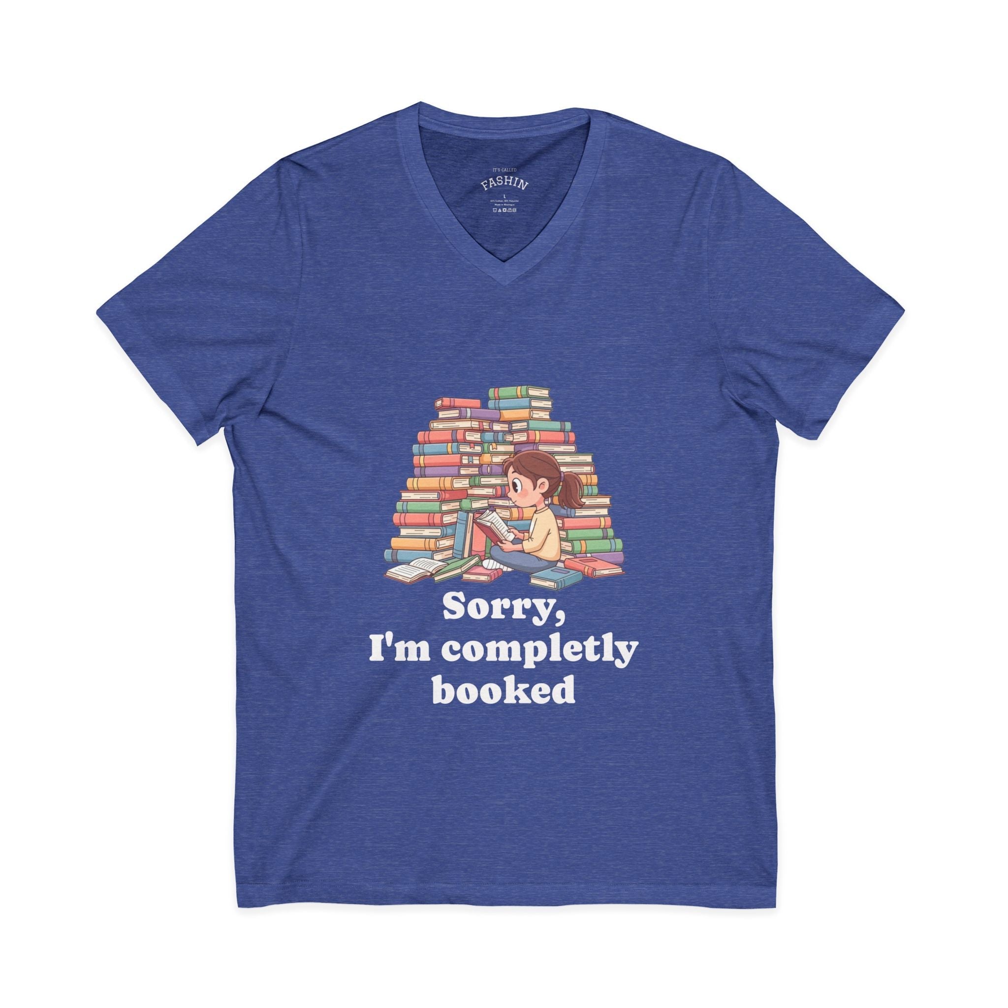 Heather True Royal / Booked for the Night T-Shirt V Neck, ’Booked’ Reading Lover Tee - V-neck