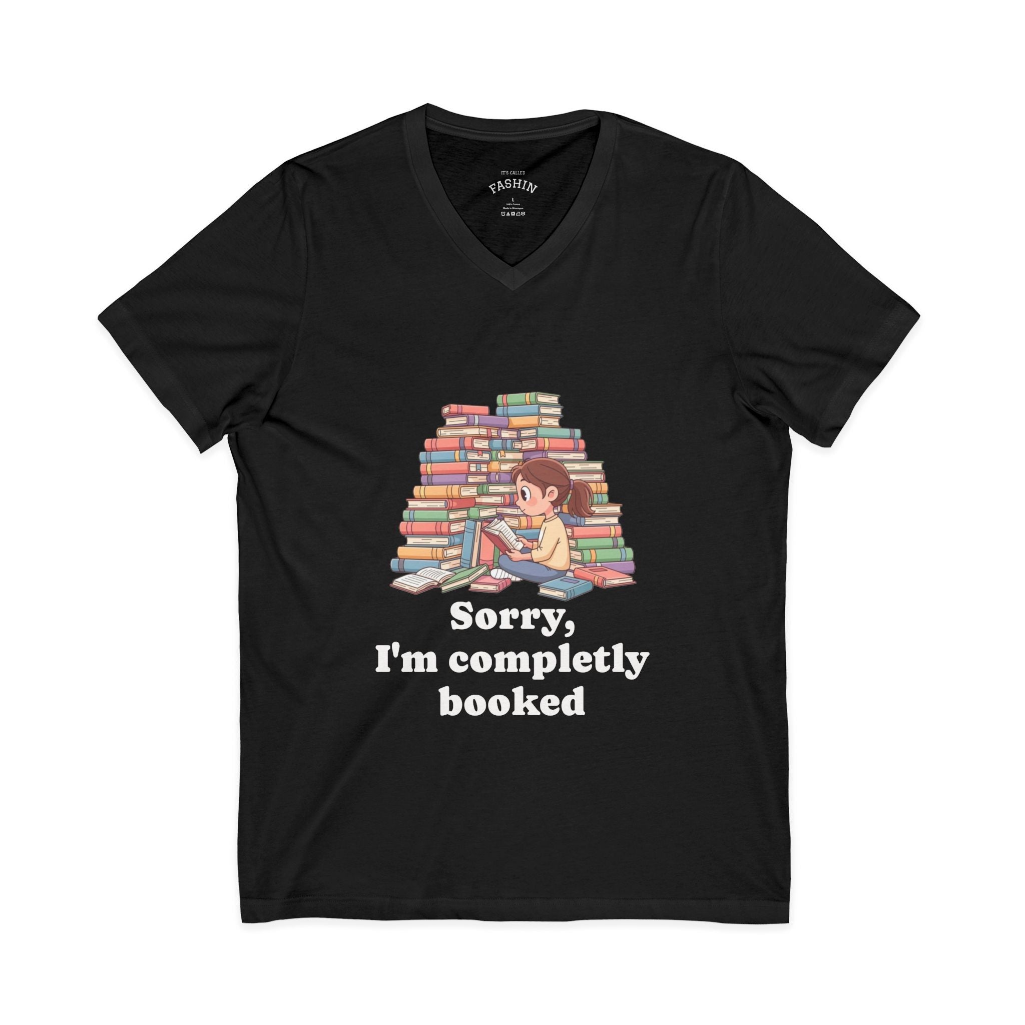 Black / Booked for the Night T-Shirt V Neck, ’Booked’ Reading Lover Tee - V-neck