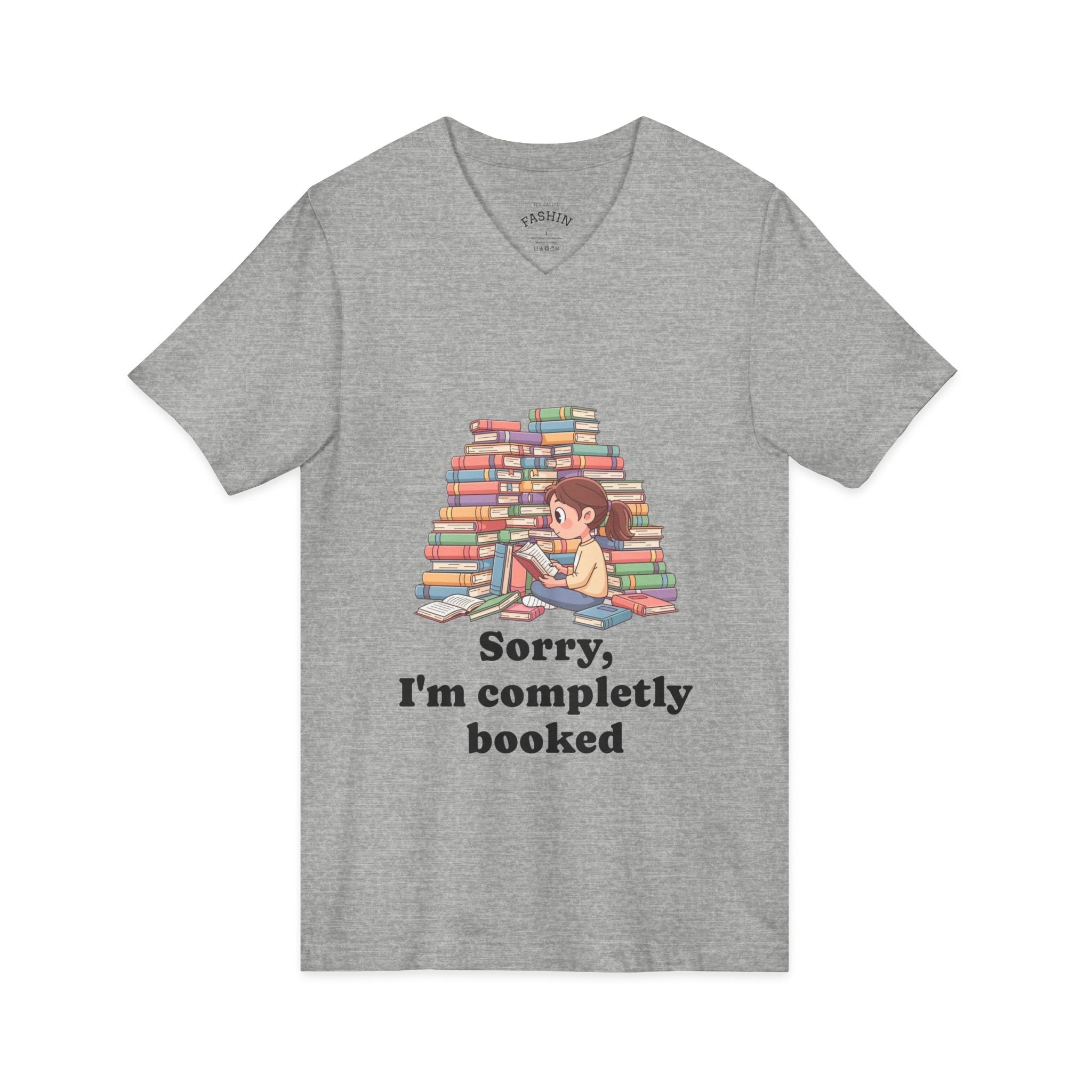 Athletic Heather / Booked for the Night T-Shirt V Neck, ’Booked’ Reading Lover Tee - V-neck