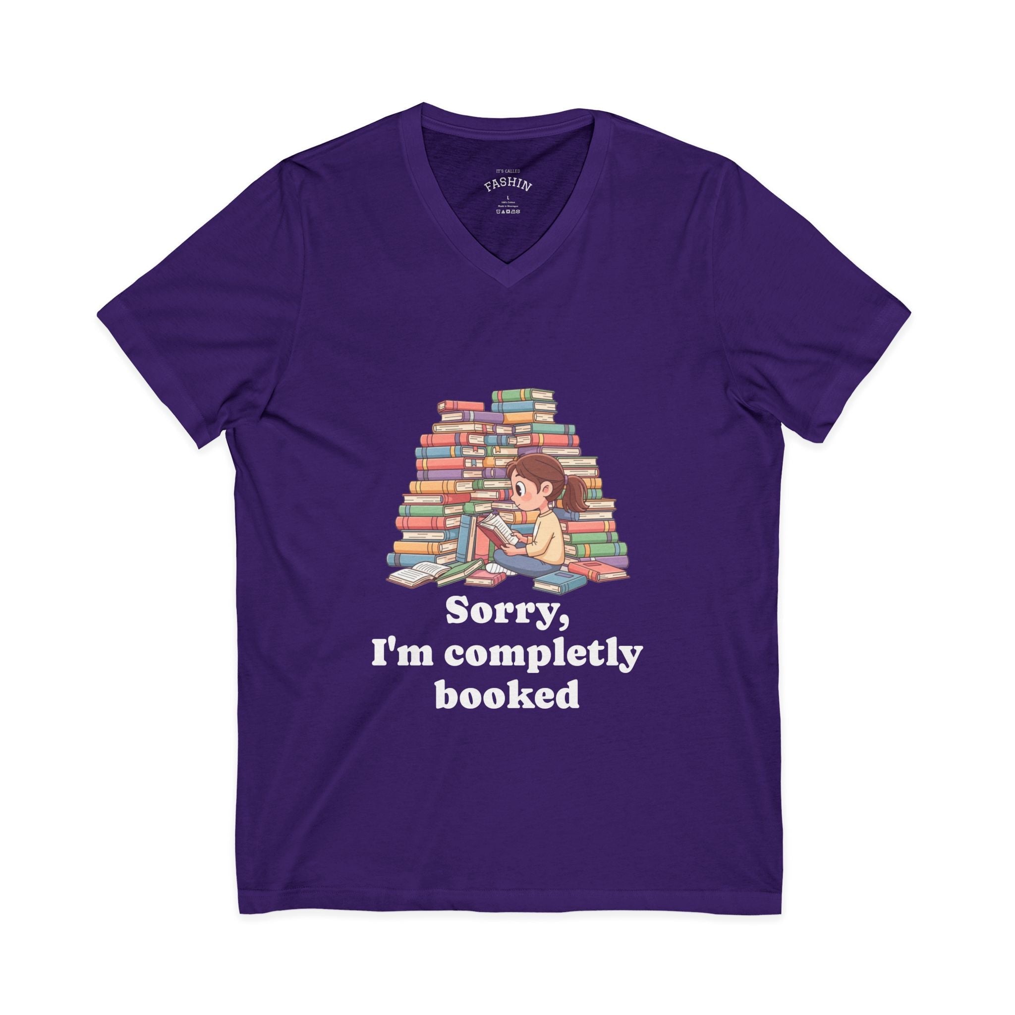 Team Purple / Booked for the Night T-Shirt V Neck, ’Booked’ Reading Lover Tee - V-neck