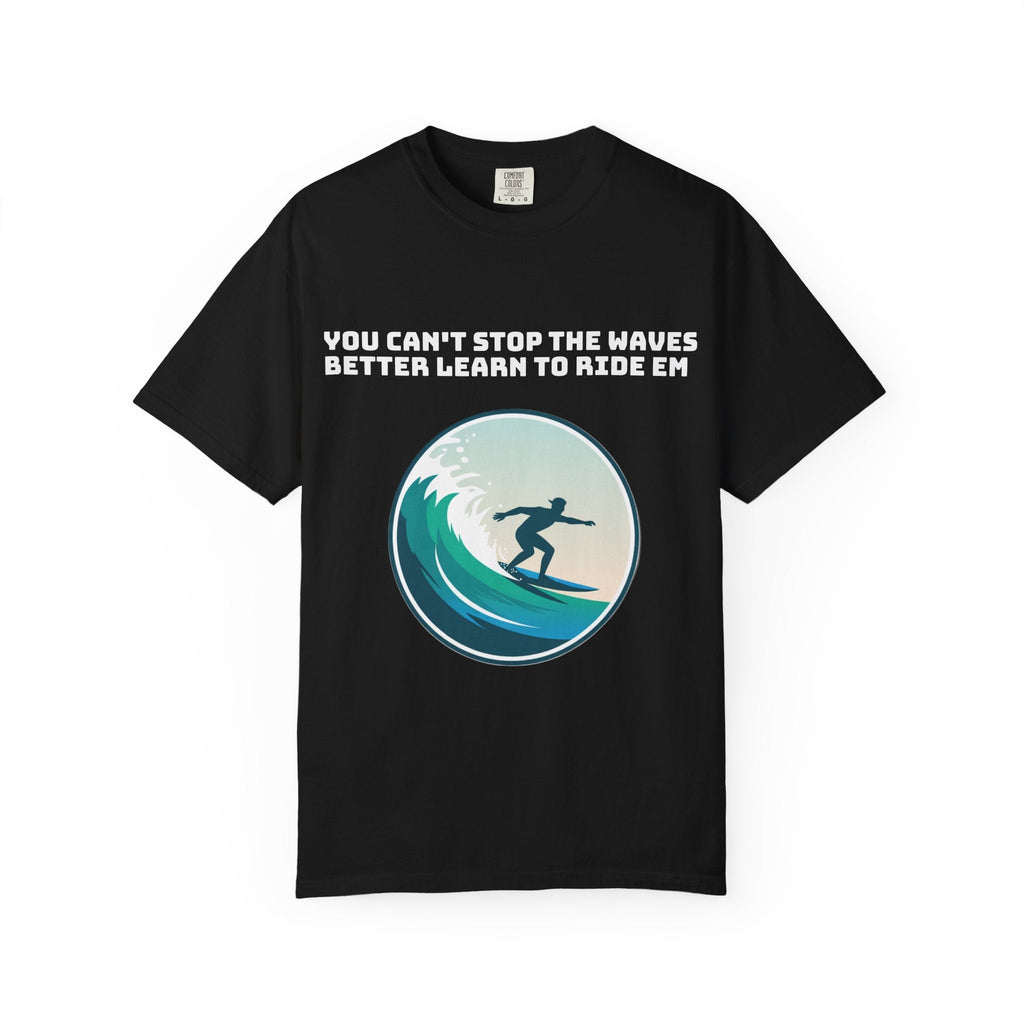 Black / Crew-Neck: ’Can’t Stop the Waves’ - Graphic Tee - T-Shirt