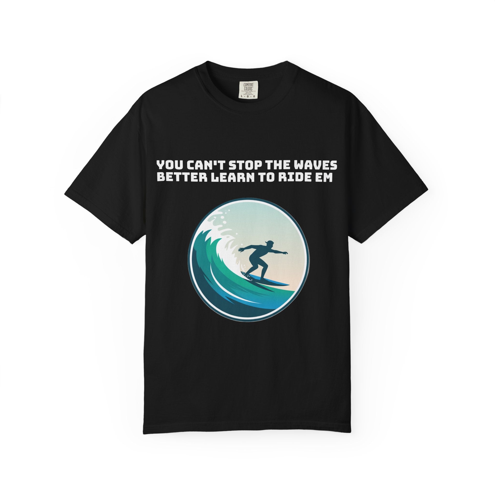 Black / Crew-Neck: ’Can’t Stop the Waves’ - Graphic Tee - T-Shirt