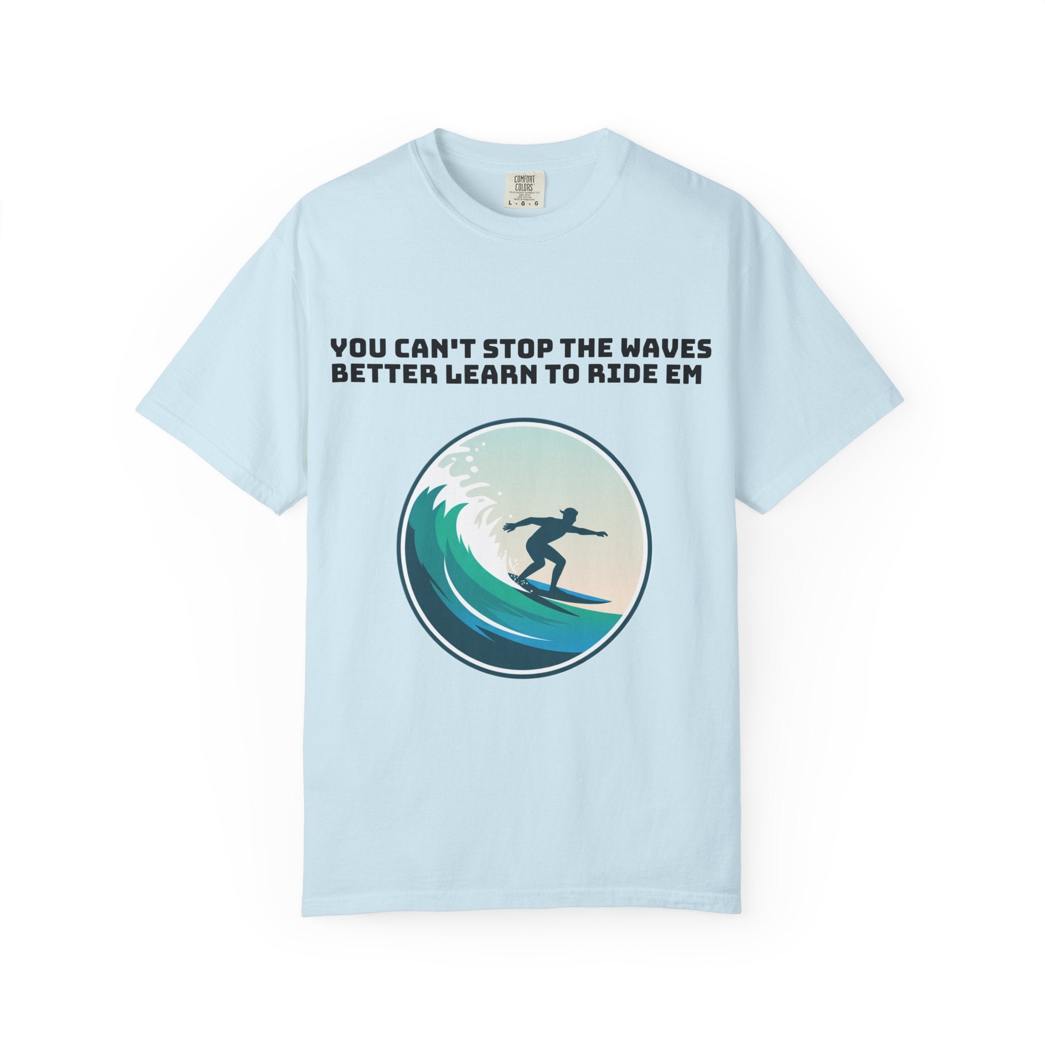 Chambray / Crew-Neck: ’Can’t Stop the Waves’ - Graphic Tee - T-Shirt
