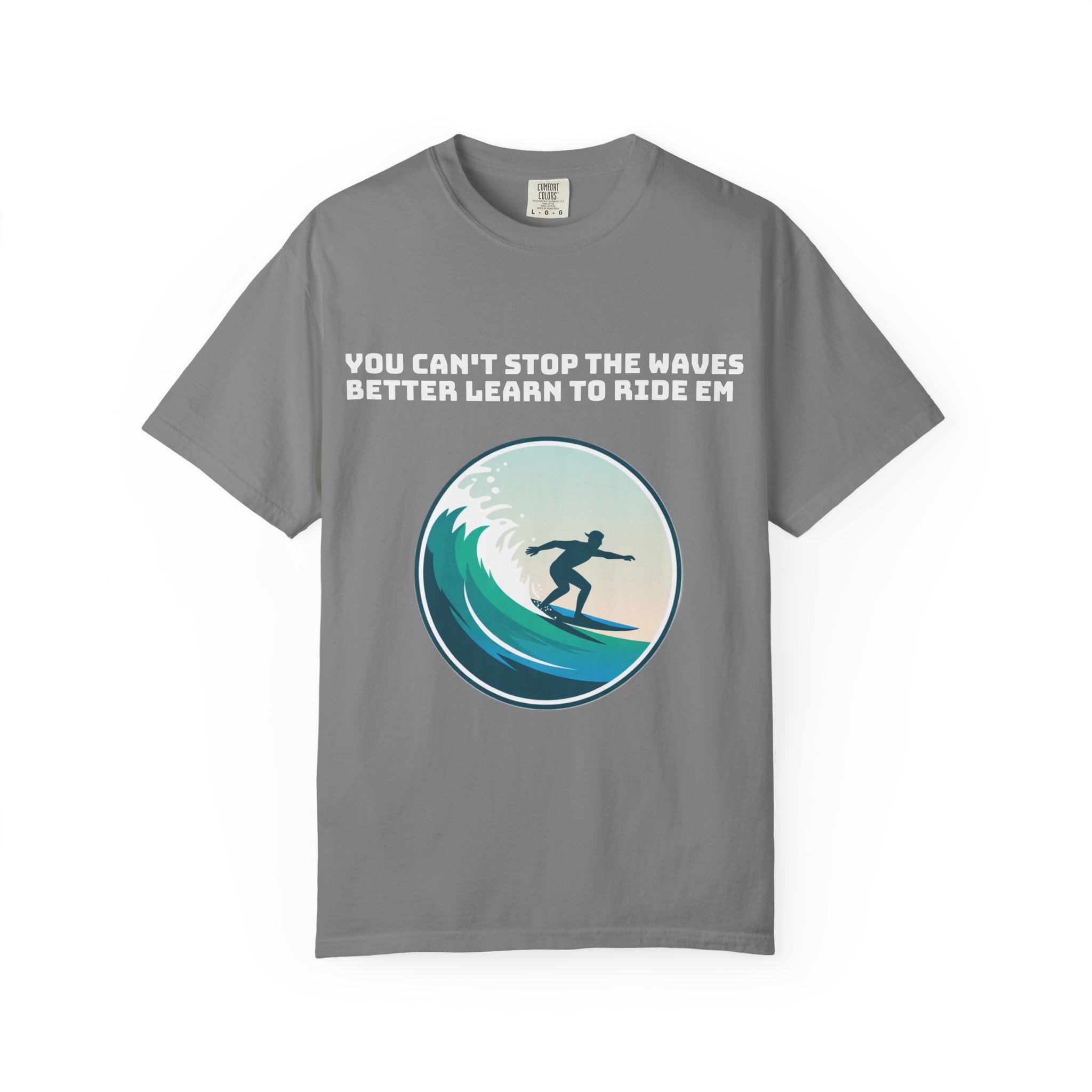 Grey / Crew-Neck: ’Can’t Stop the Waves’ - Graphic Tee - T-Shirt
