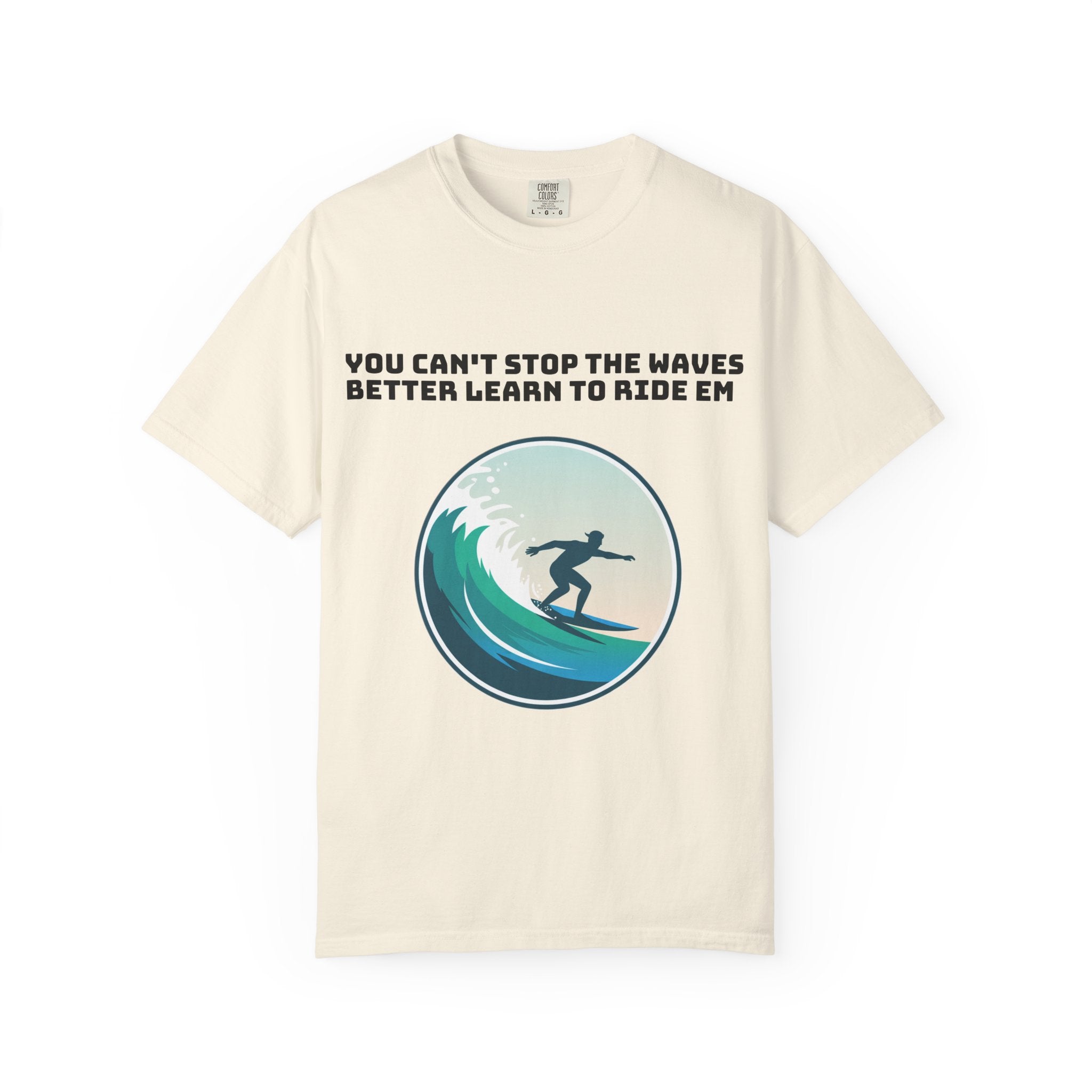 Ivory / Crew-Neck: ’Can’t Stop the Waves’ - Graphic Tee - T-Shirt