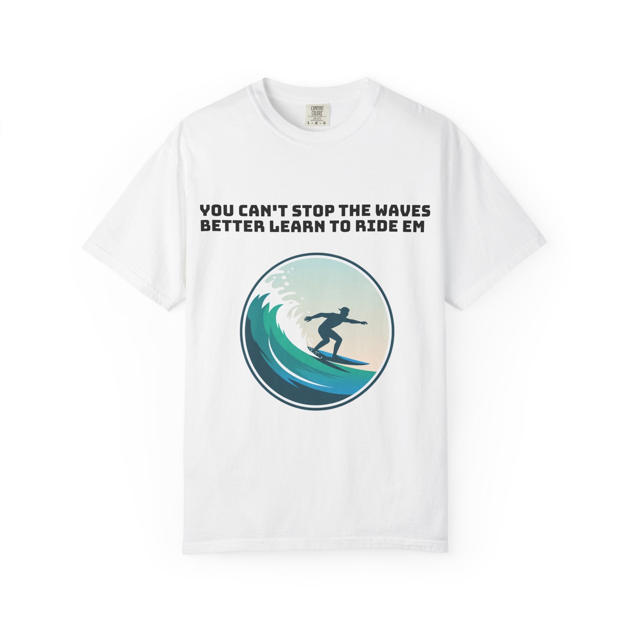 White / Crew-Neck: ’Can’t Stop the Waves’ - Graphic Tee - T-Shirt