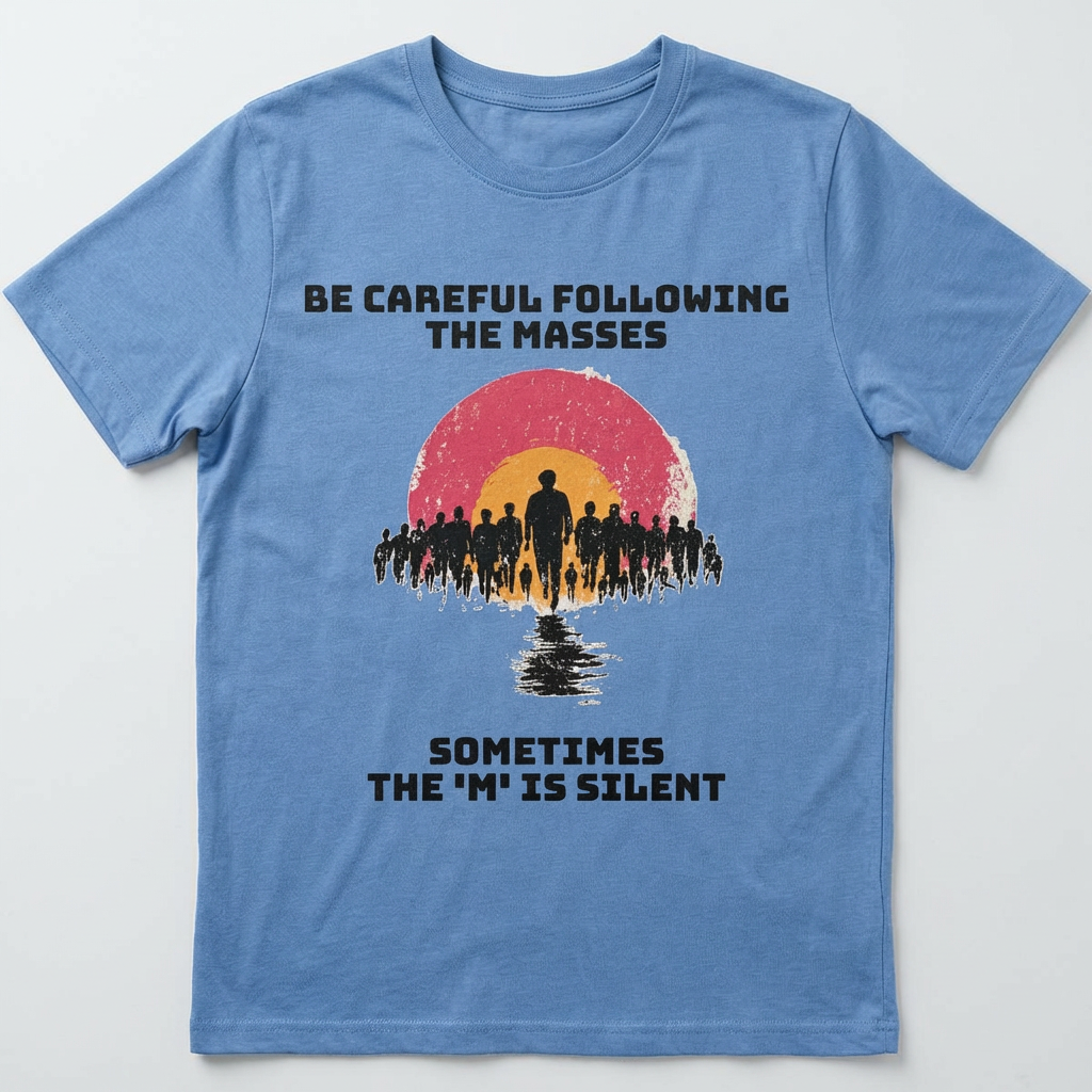 Carolina Blue / Crew-Neck Performance Soft: ’The M is silent’ - Graphic Tee - T-Shirt