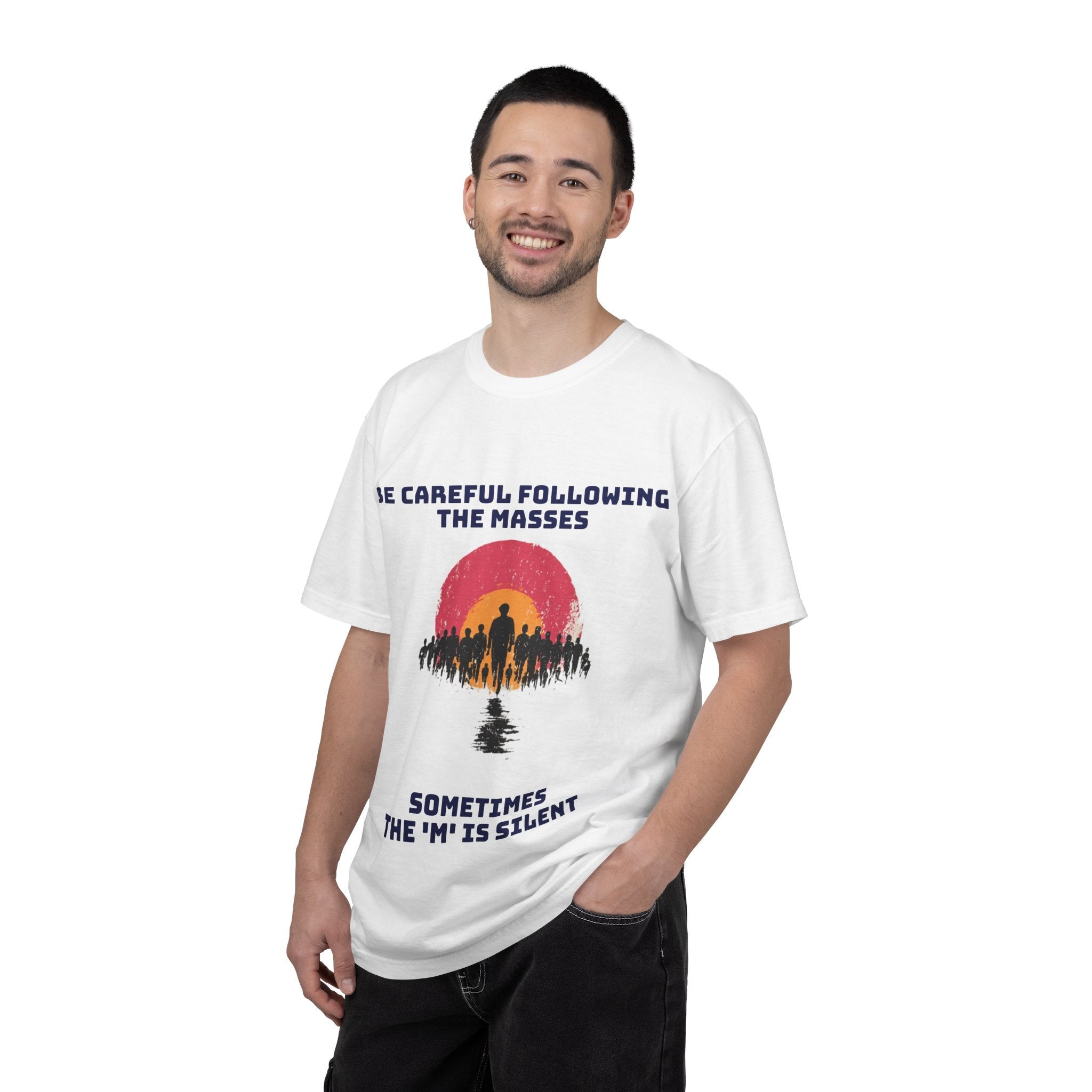 White / Crew-Neck: ’The M is silent’ - Graphic Tee - T-Shirt