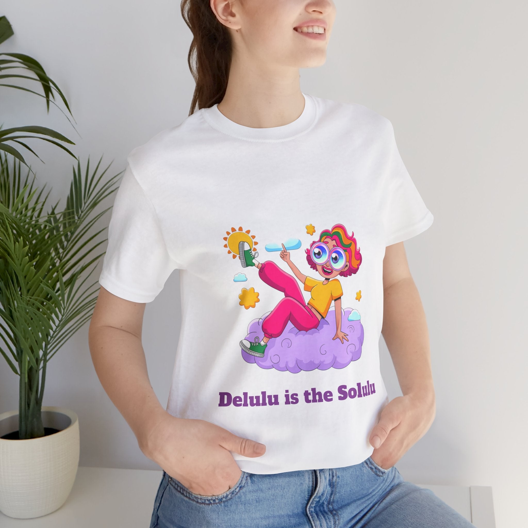 White / Crew-Neck: Women’s ’Delulu is the Solulu’ - Graphic Tee - T-Shirt