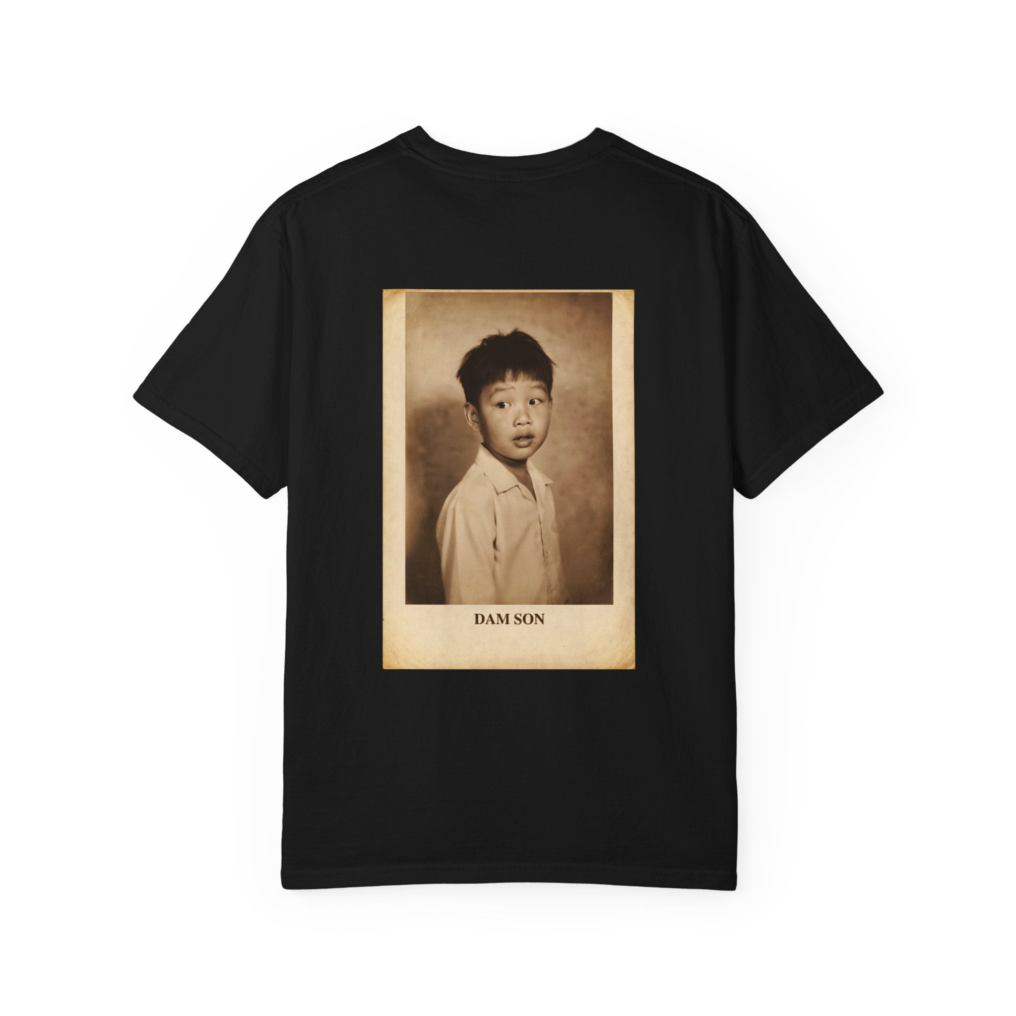 Black / Dam Son Funny Yearbook Photo T-Shirt, Retro Asian Kid Playful Graphic Tee - T-Shirt