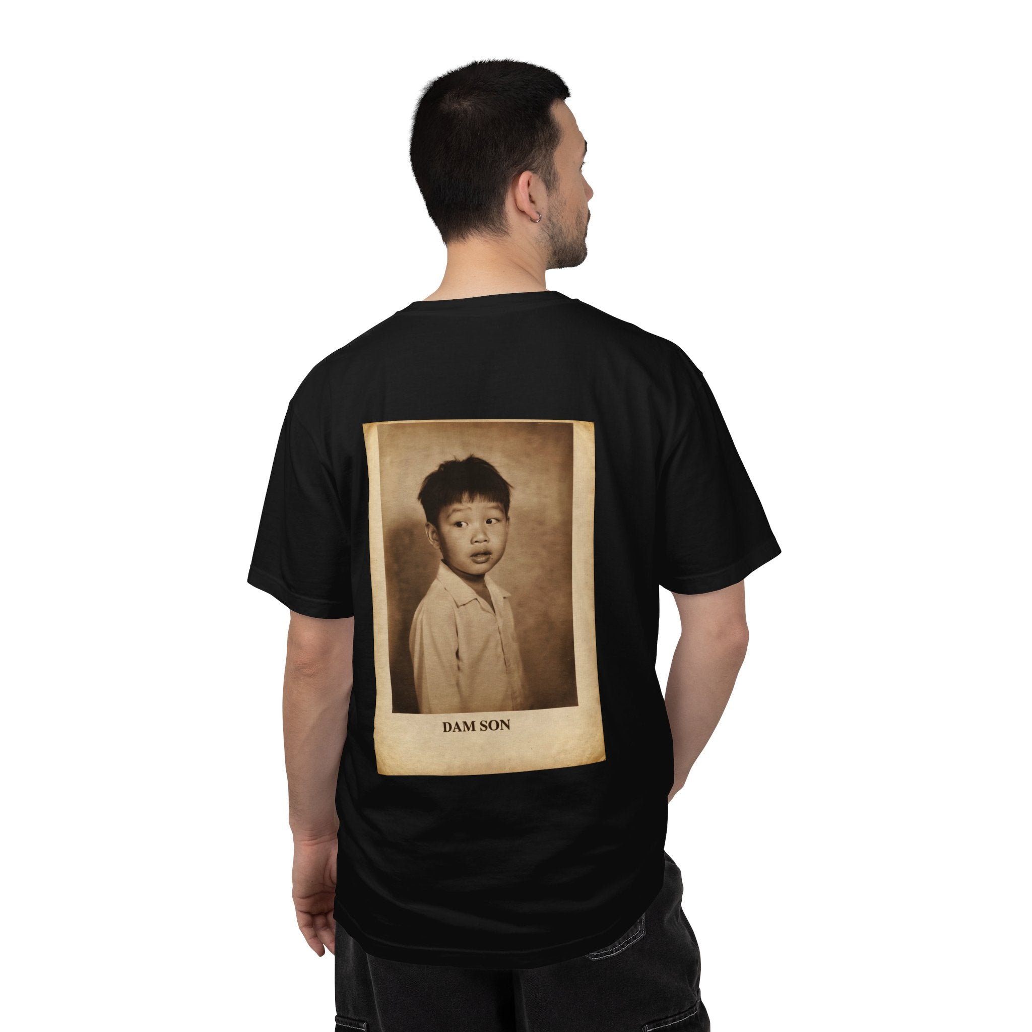 Black / Dam Son Funny Yearbook Photo T-Shirt, Retro Asian Kid Playful Graphic Tee - T-Shirt