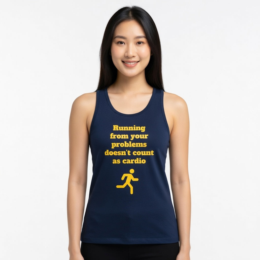 Navy / Funny Running Tank Top - ’Running From Your Problems’ Tank - Tank Top