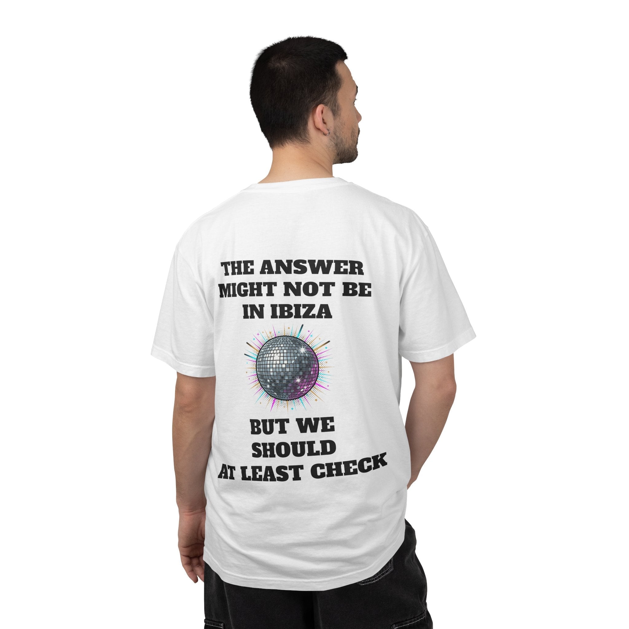 White / Ibiza Disco Ball Tee, ’The Answer Might Not Be in Ibiza but We Should At Least Check’ - T-Shirt