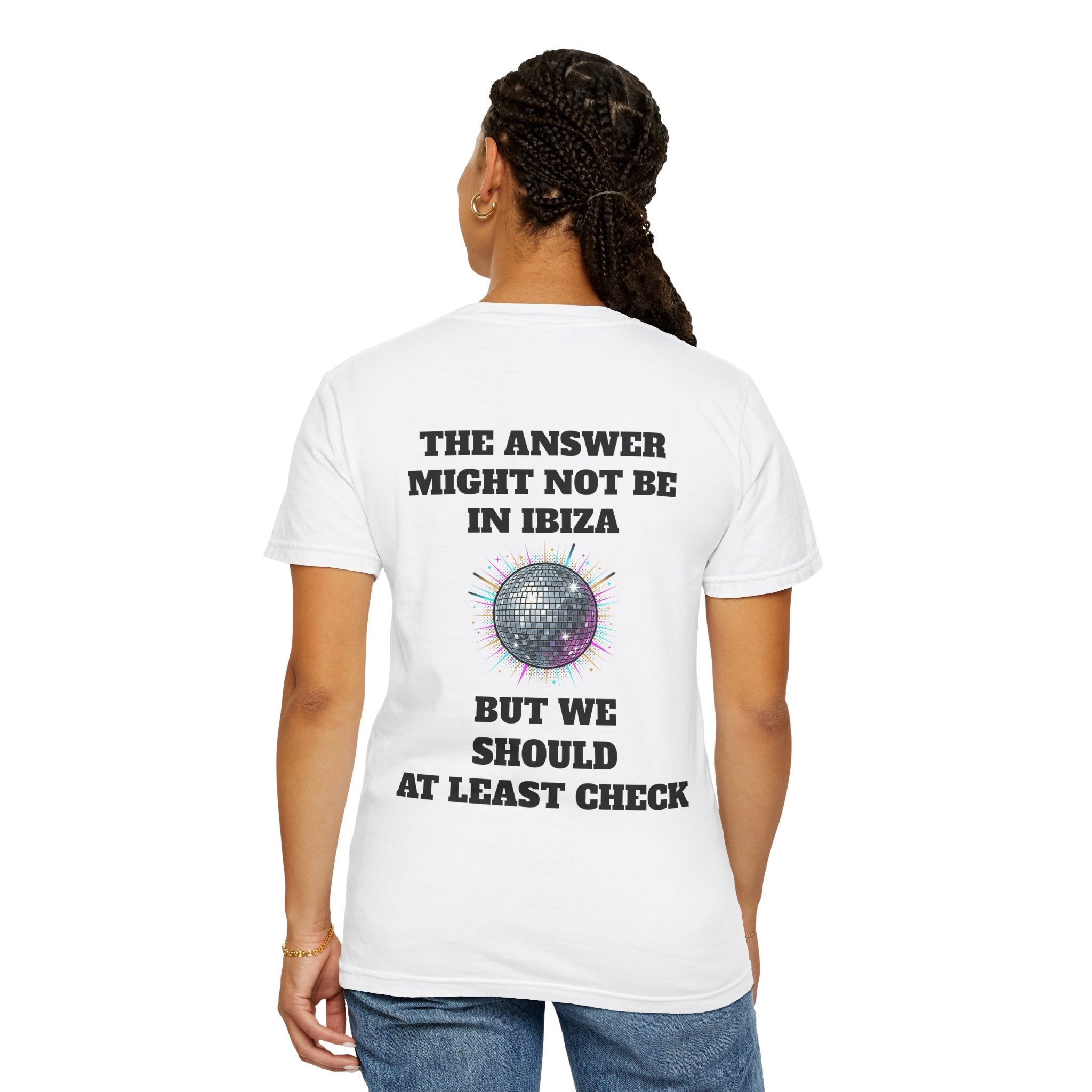 White / Ibiza Disco Ball Tee, ’The Answer Might Not Be in Ibiza but We Should At Least Check’ - T-Shirt