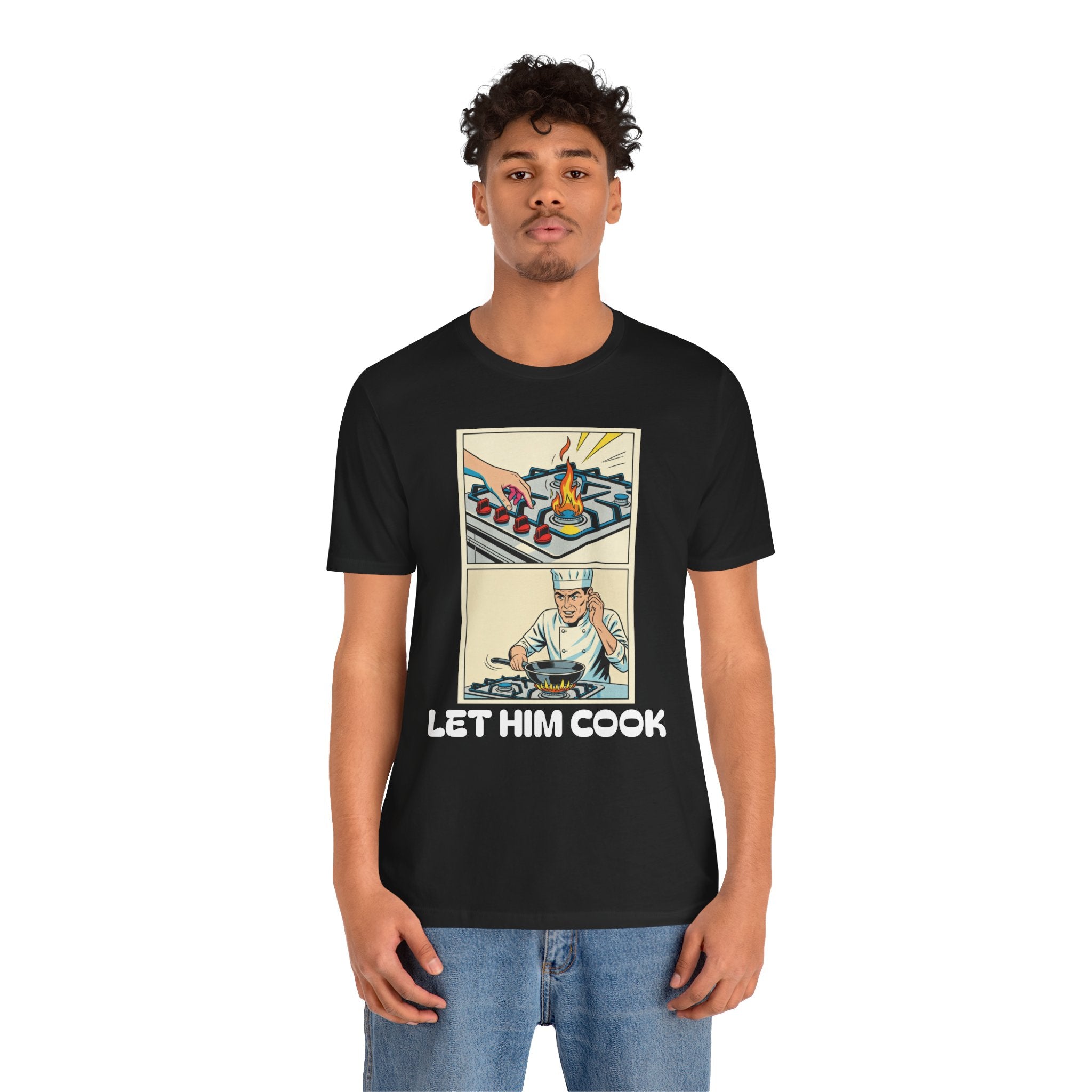 Black / ’Let Him Cook’ Tee — Funny Foodie & Music Lover T‑Shirt - T-Shirt