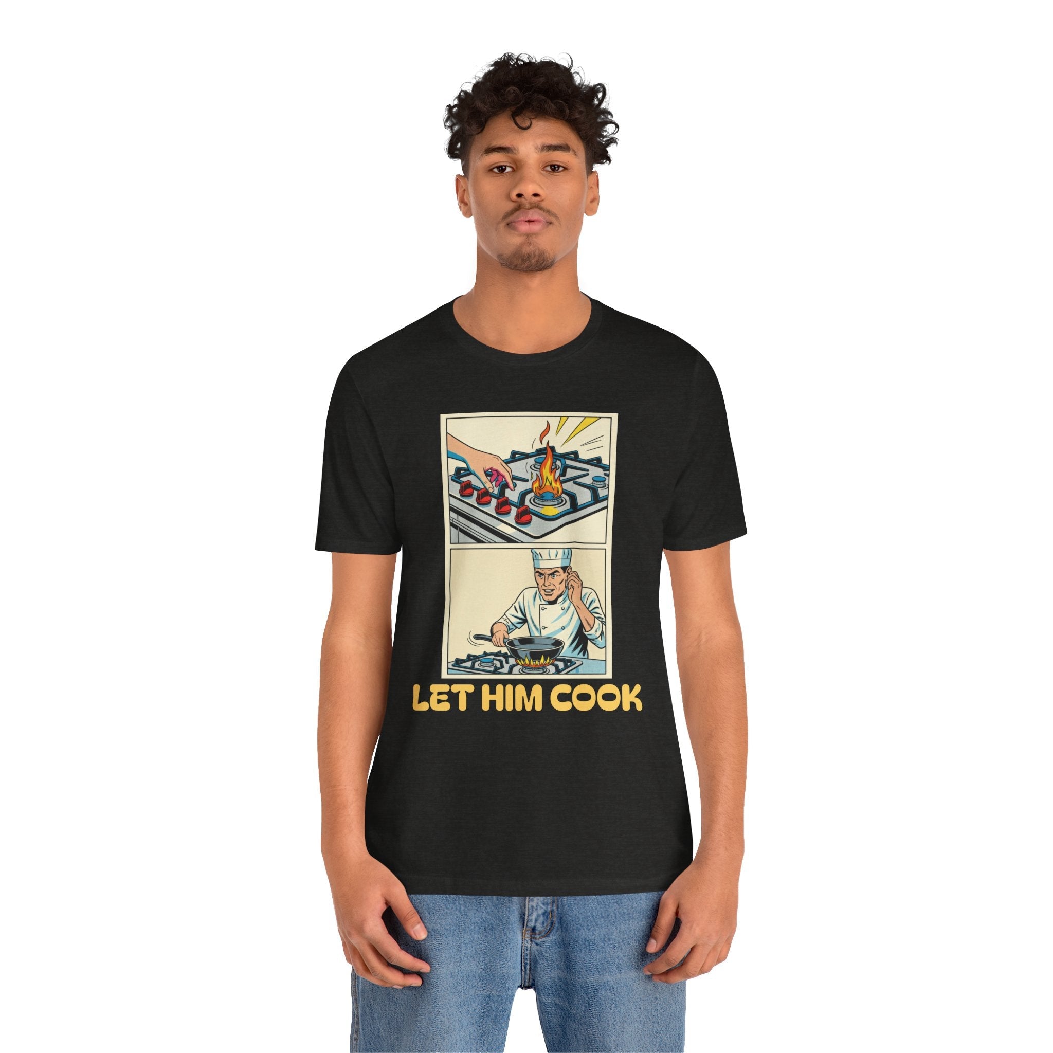 Black Heather / ’Let Him Cook’ Tee — Funny Foodie & Music Lover T‑Shirt - T-Shirt