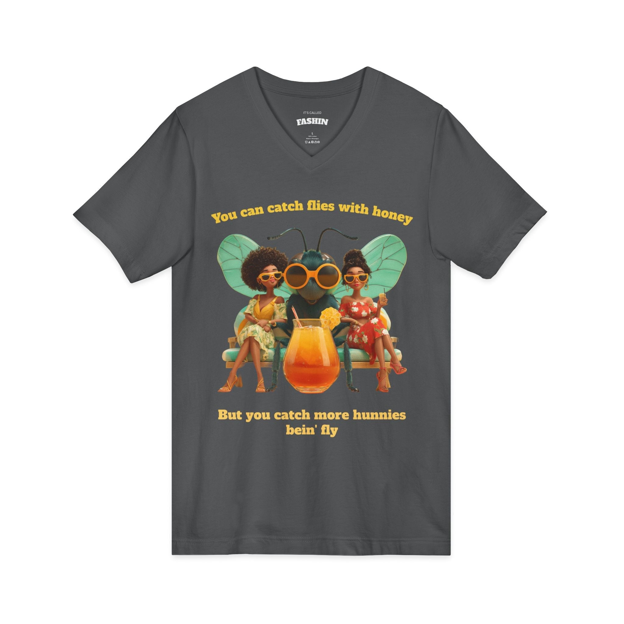 Asphalt / V-Neck: ’Catch More Hunnies’ - Graphic Tee - V-neck