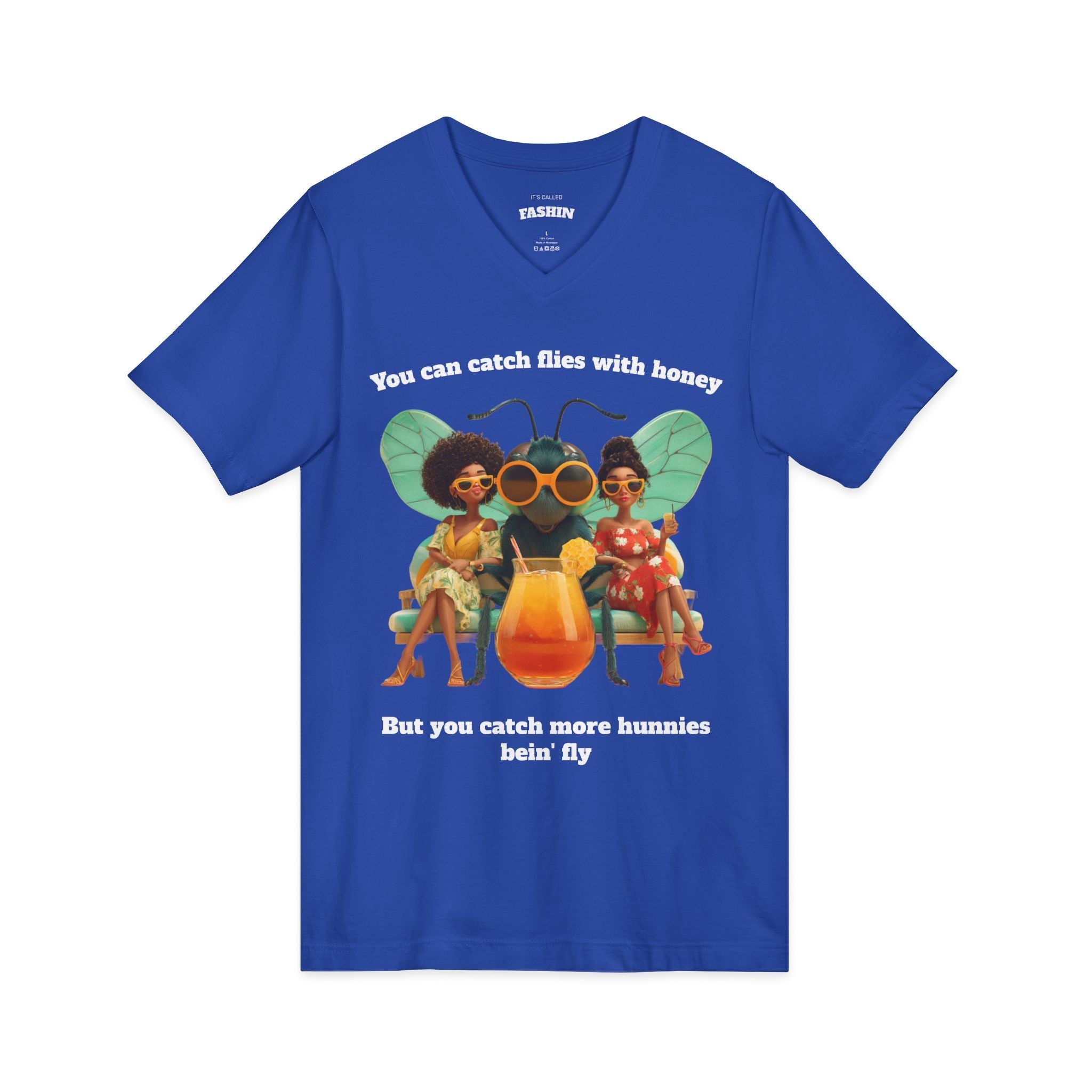 True Royal / V-Neck: ’Catch More Hunnies’ - Graphic Tee - V-neck